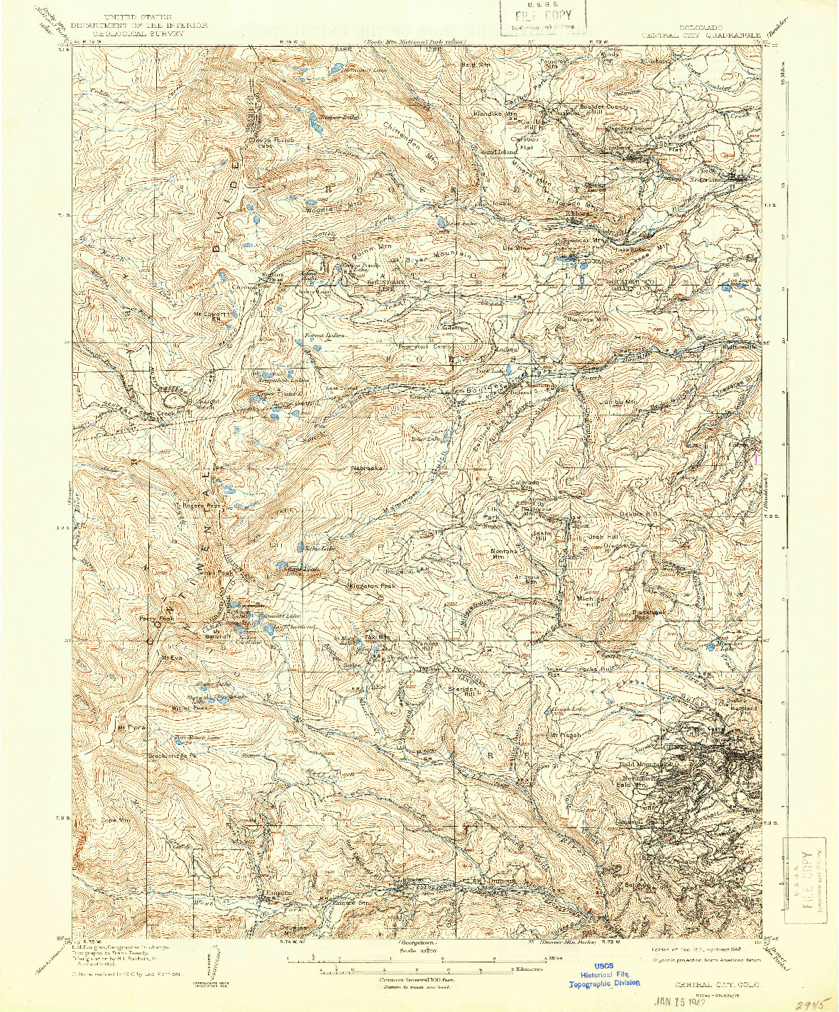 USGS 1:62500-SCALE QUADRANGLE FOR CENTRAL CITY, CO 1912