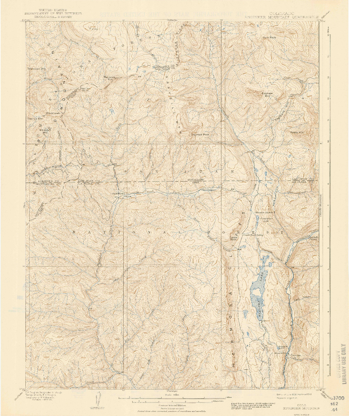 USGS 1:62500-SCALE QUADRANGLE FOR ENGINEER MOUNTAIN, CO 1908