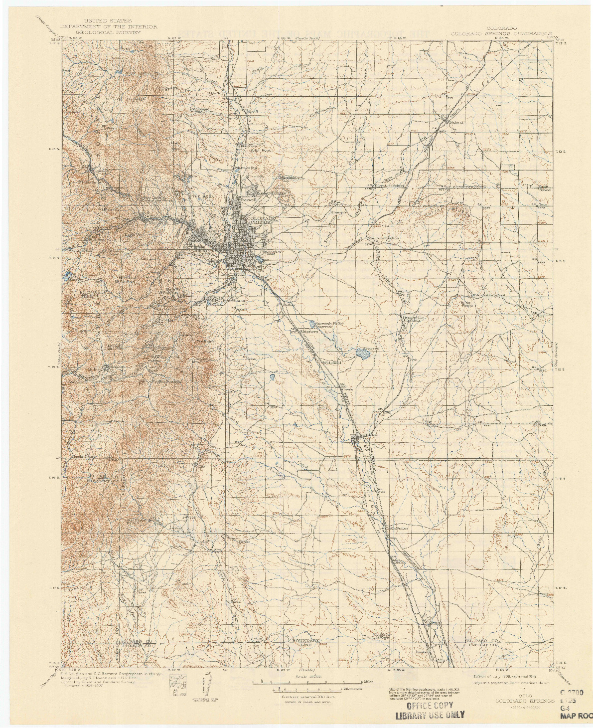 USGS 1:125000-SCALE QUADRANGLE FOR COLORADO SPRINGS, CO 1909