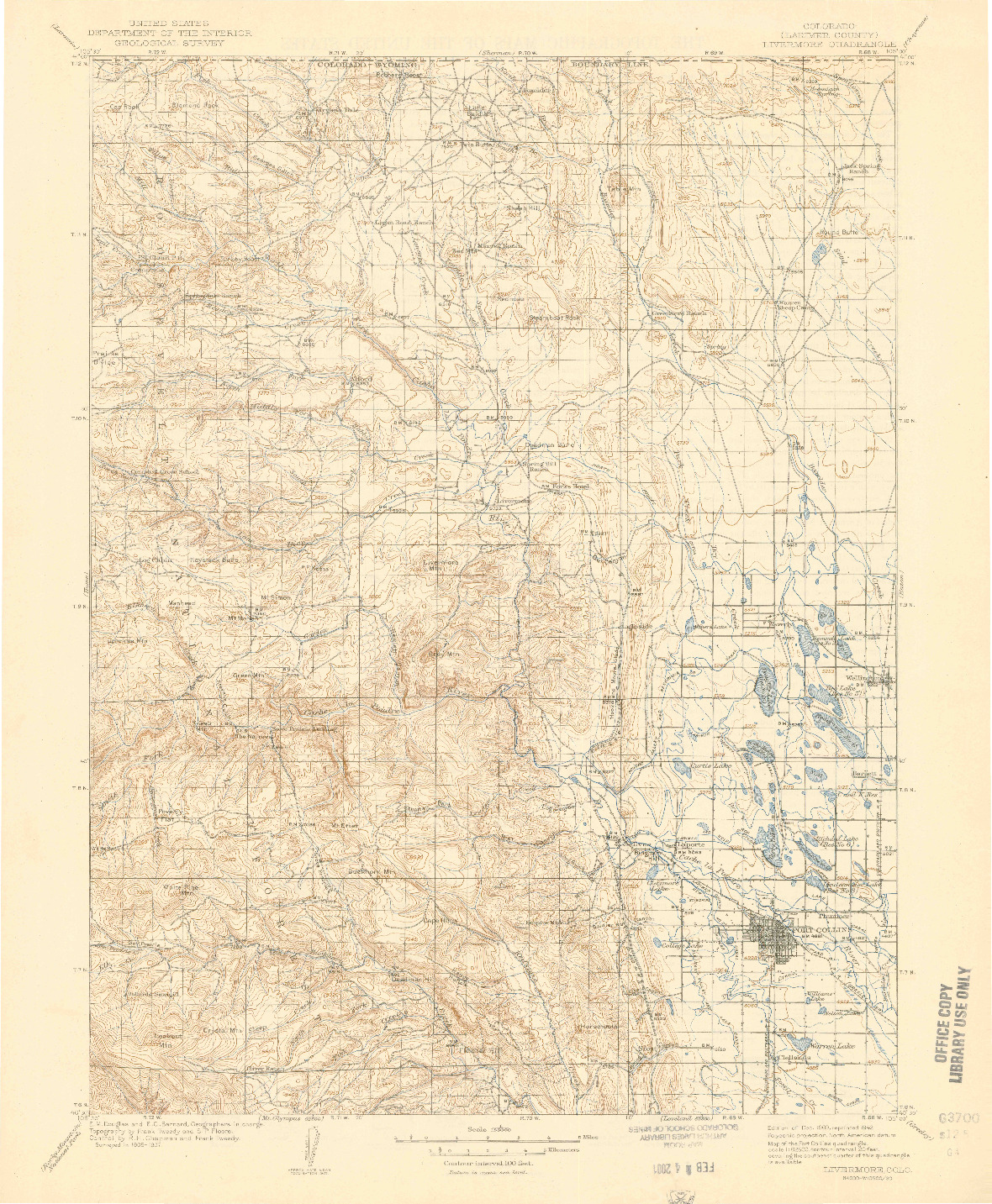 USGS 1:125000-SCALE QUADRANGLE FOR LIVERMORE, CO 1909