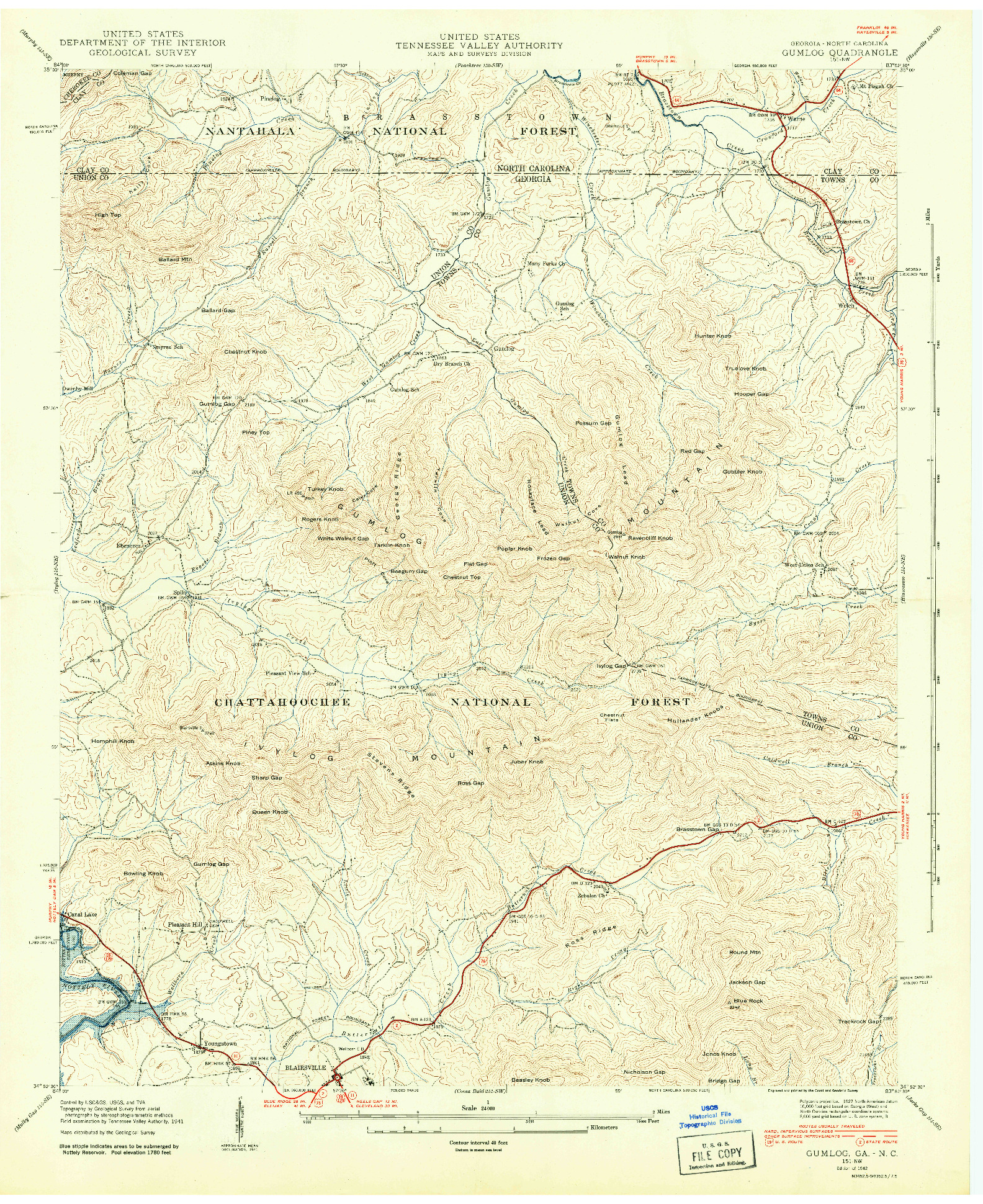 USGS 1:24000-SCALE QUADRANGLE FOR GUMLOG, GA 1942
