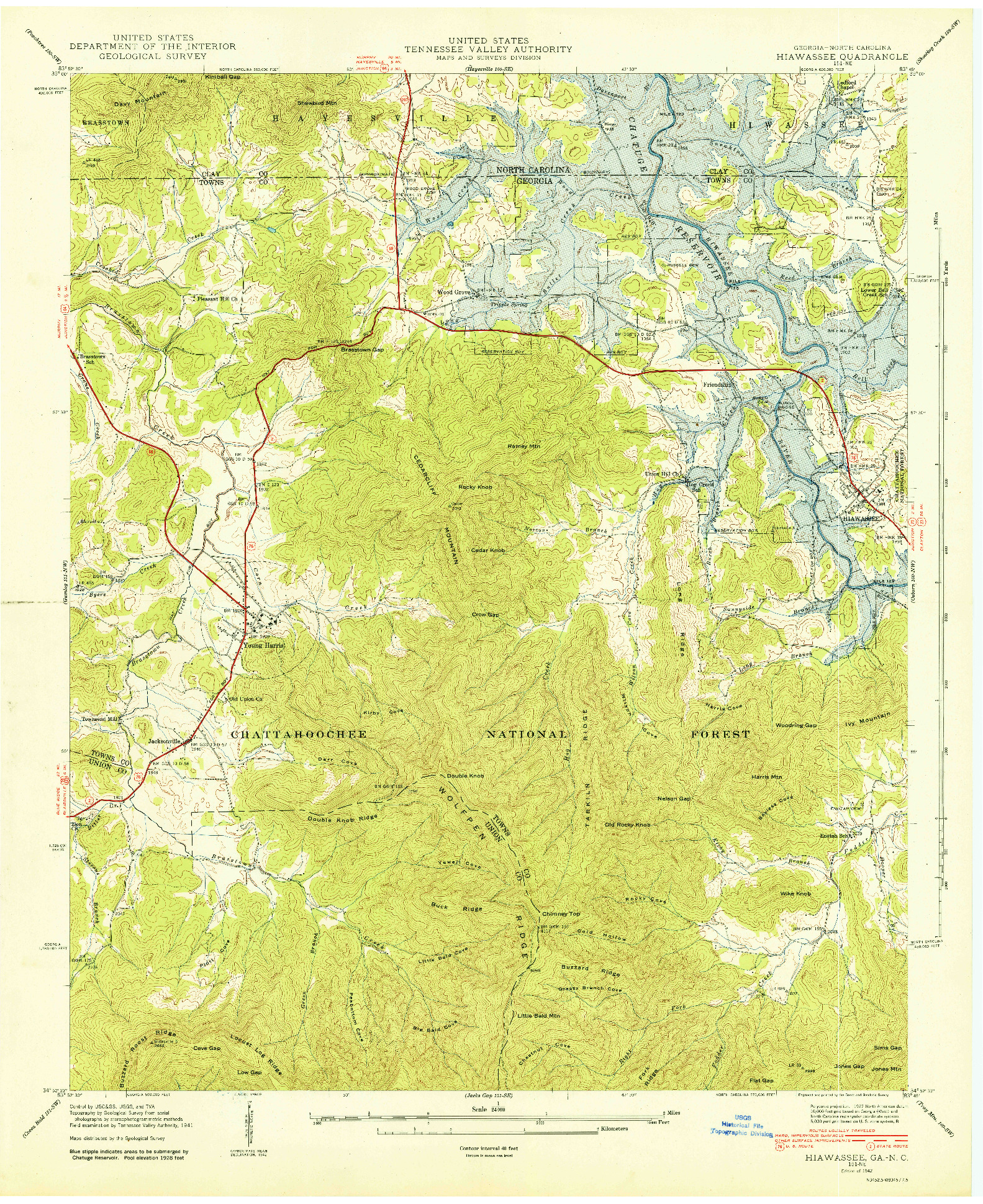 USGS 1:24000-SCALE QUADRANGLE FOR HIAWASSEE, GA 1942