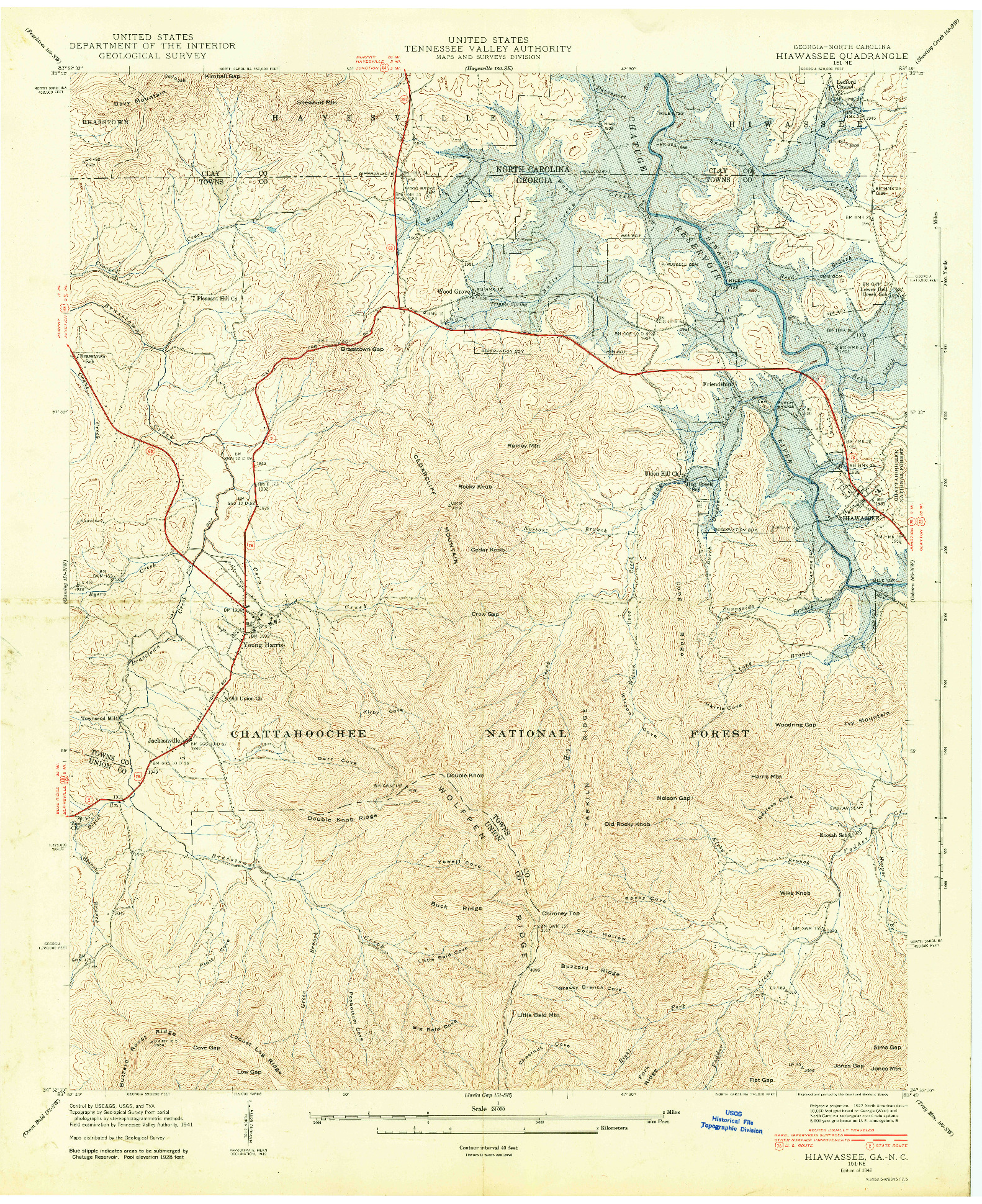 USGS 1:24000-SCALE QUADRANGLE FOR HIAWASSEE, GA 1942