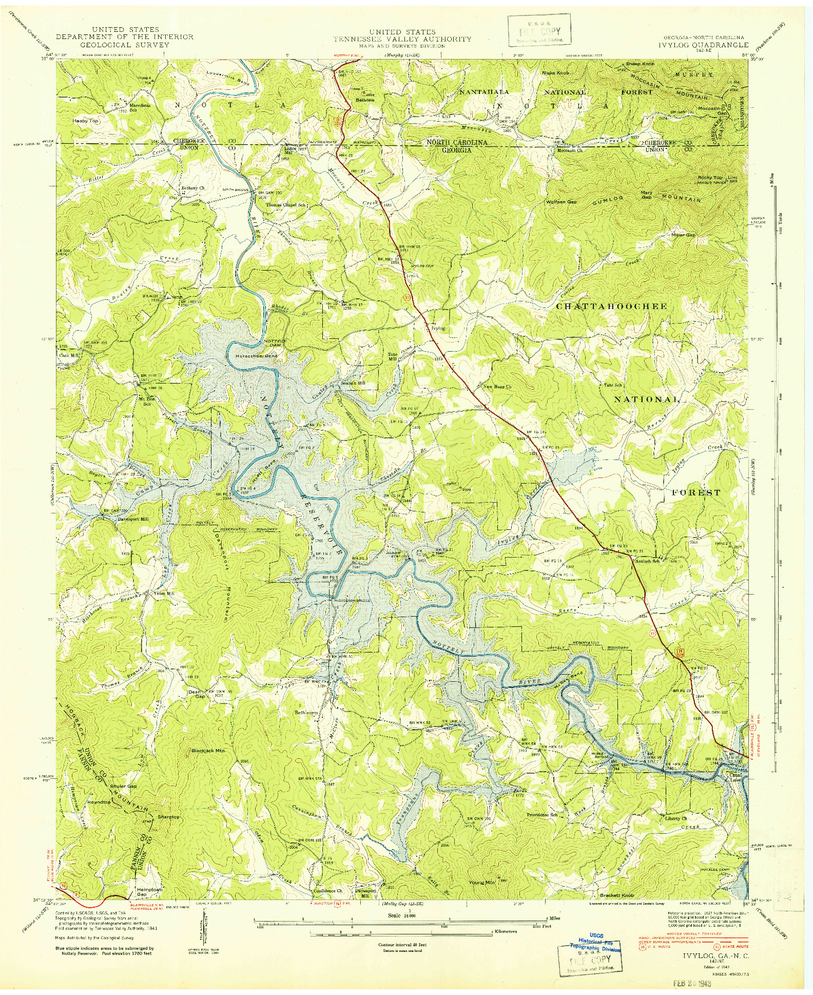 USGS 1:24000-SCALE QUADRANGLE FOR IVYLOG, GA 1942