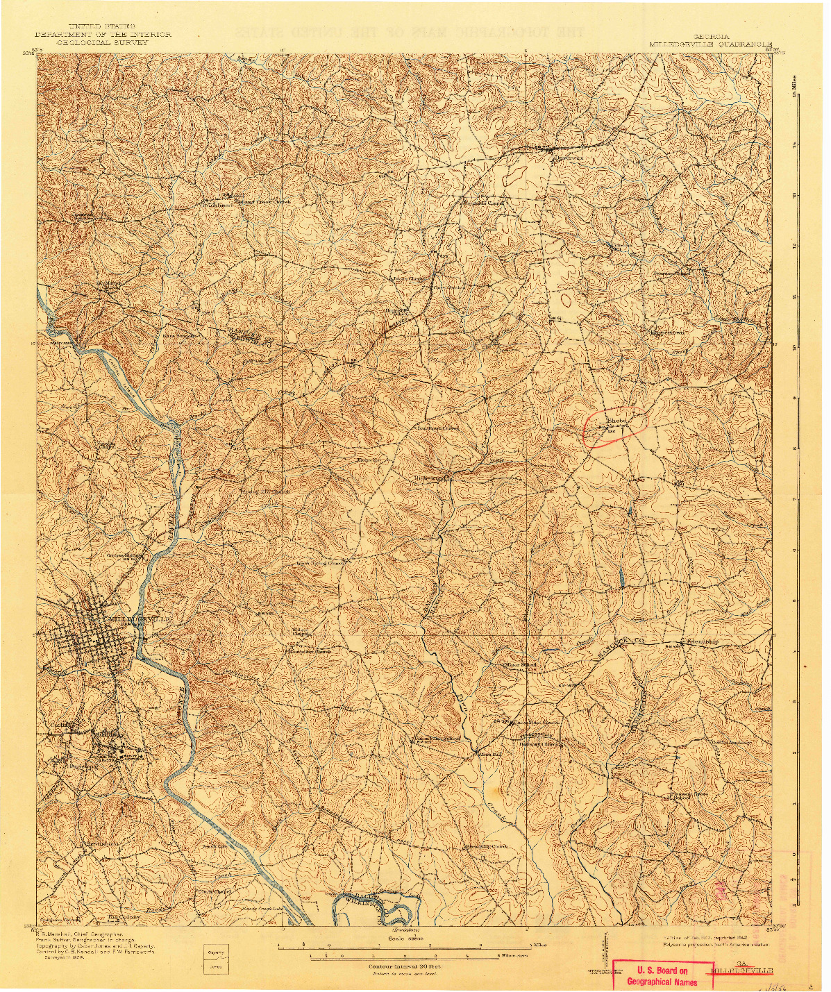 USGS 1:62500-SCALE QUADRANGLE FOR MILLEDGEVILLE, GA 1912