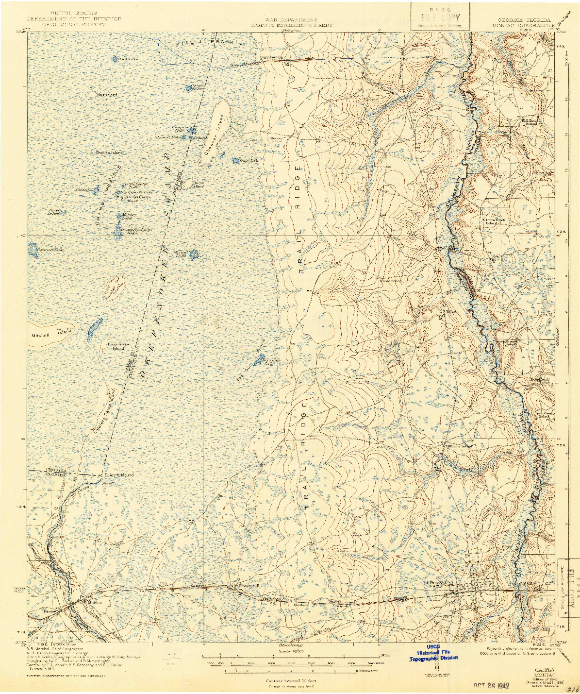USGS 1:62500-SCALE QUADRANGLE FOR MONIAC, GA 1942