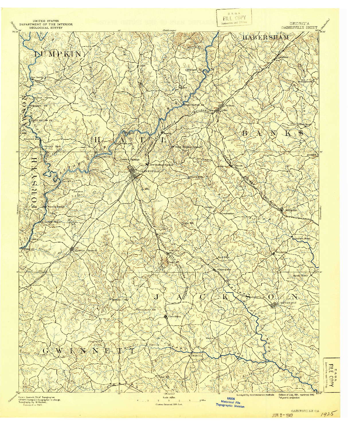 USGS 1:125000-SCALE QUADRANGLE FOR GAINESVILLE, GA 1891