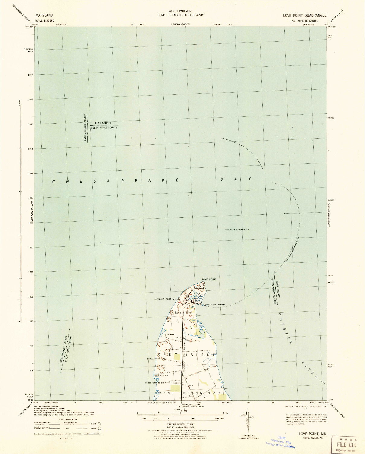 USGS 1:31680-SCALE QUADRANGLE FOR LOVE POINT, MD 1942