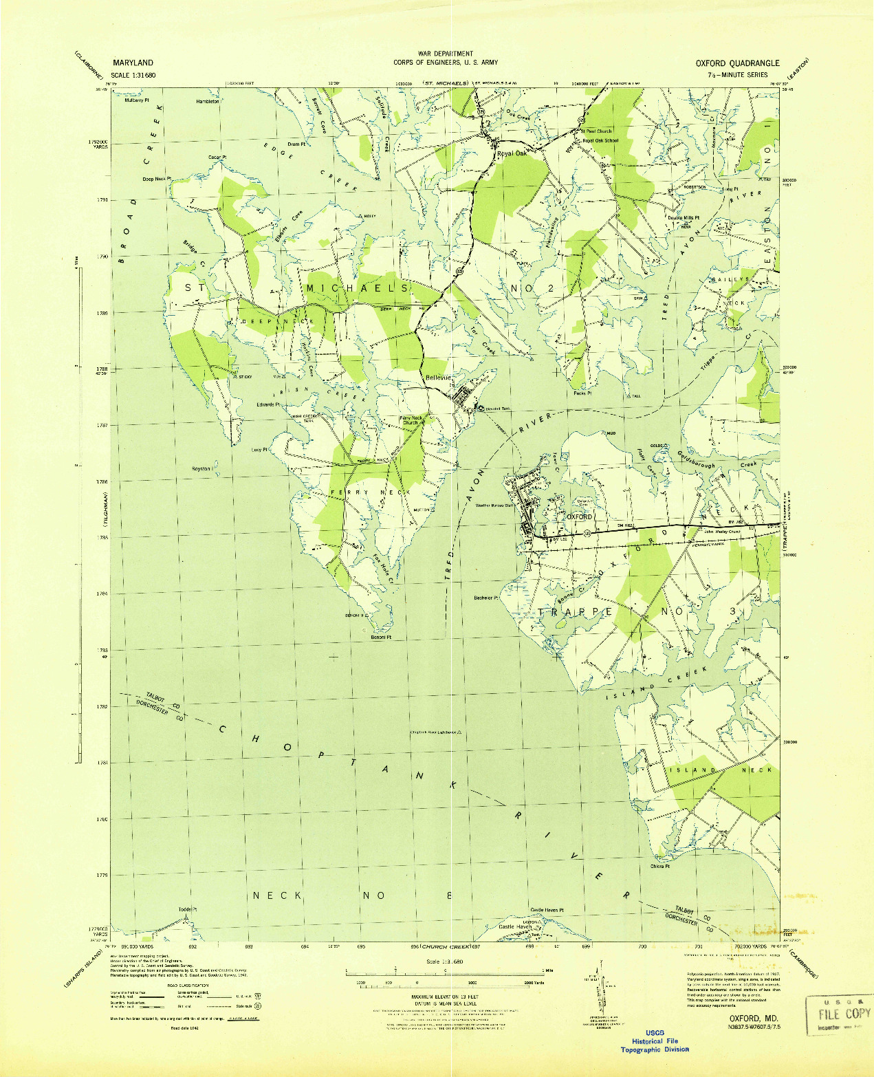 USGS 1:31680-SCALE QUADRANGLE FOR OXFORD, MD 1942