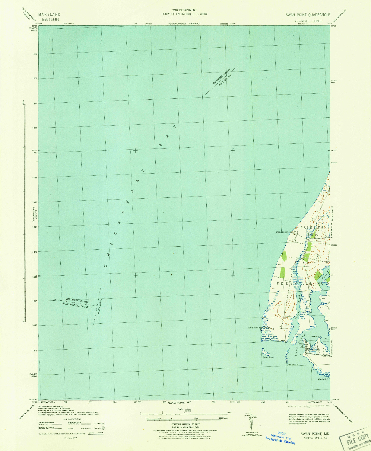 USGS 1:31680-SCALE QUADRANGLE FOR SWAN POINT, MD 1942