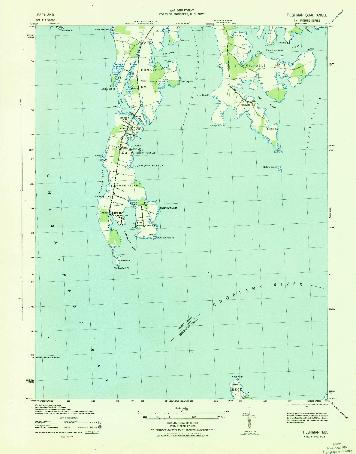 USGS 1:31680-SCALE QUADRANGLE FOR TILGHMAN, MD 1942