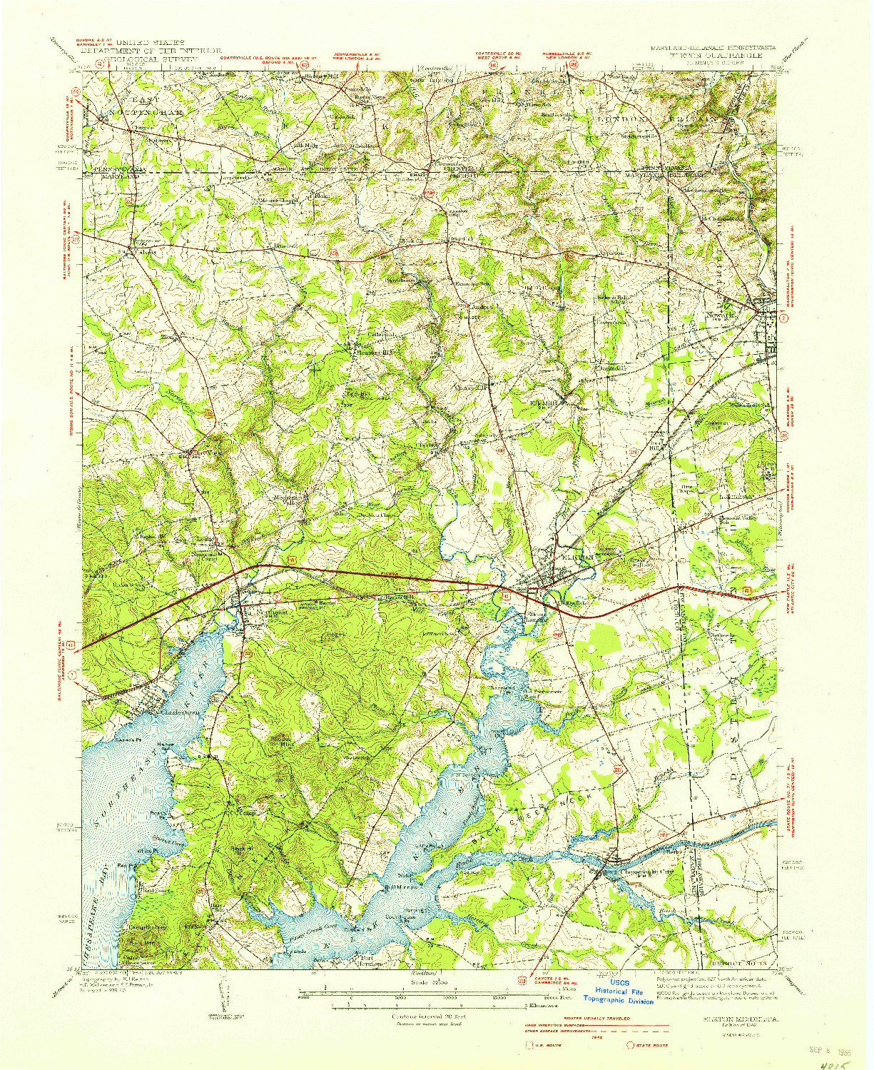 USGS 1:62500-SCALE QUADRANGLE FOR ELKTON, MD 1942