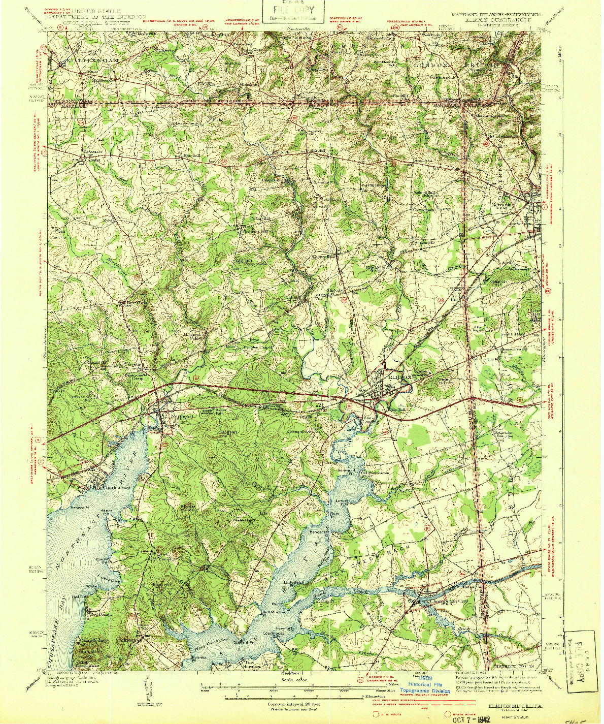 USGS 1:62500-SCALE QUADRANGLE FOR ELKTON, MD 1942