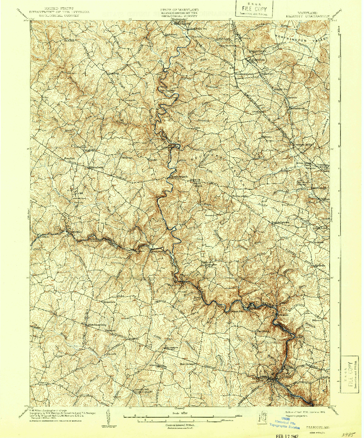 USGS 1:62500-SCALE QUADRANGLE FOR ELLICOTT, MD 1906