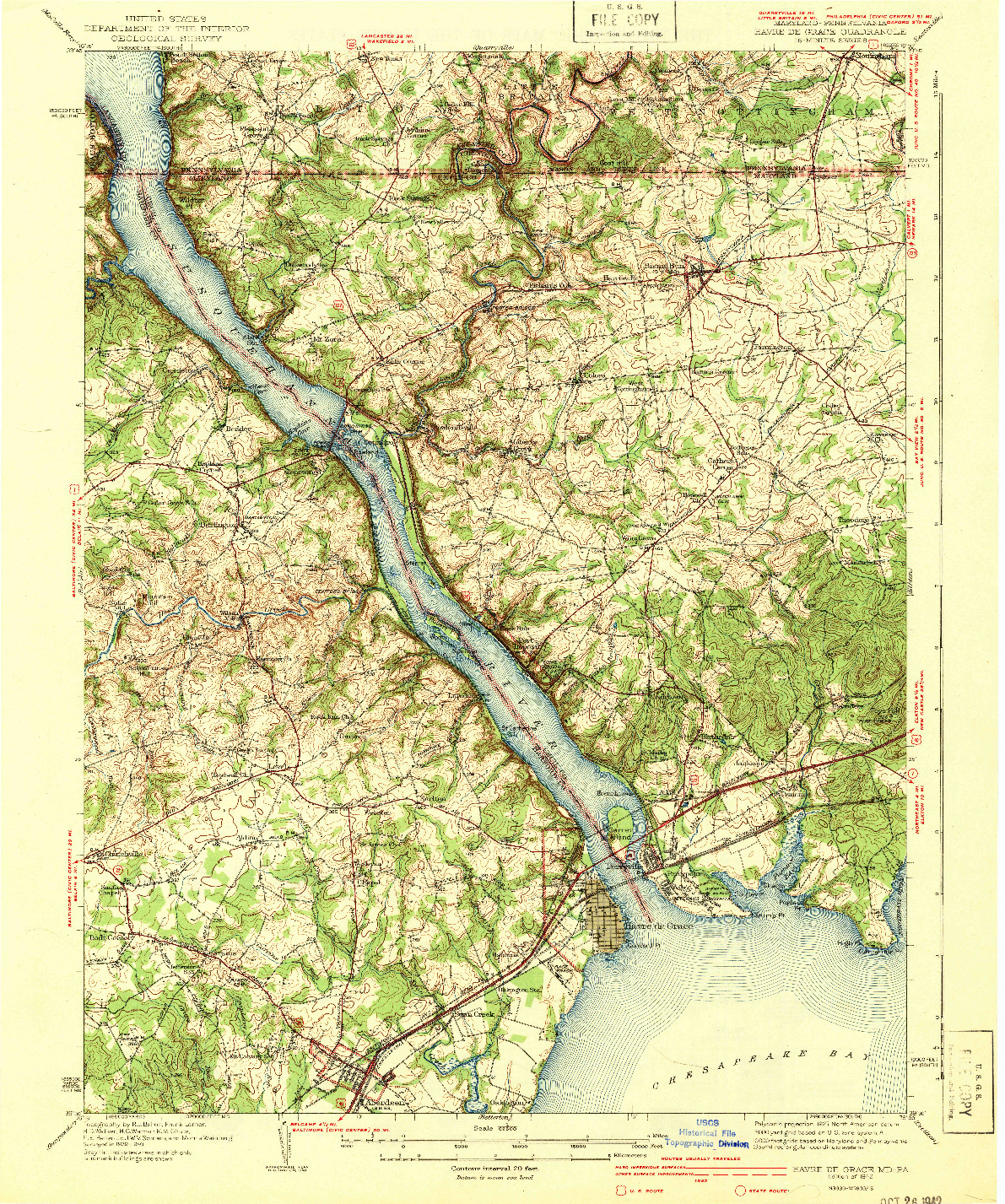 USGS 1:62500-SCALE QUADRANGLE FOR HAVRE DE GRACE, MD 1942