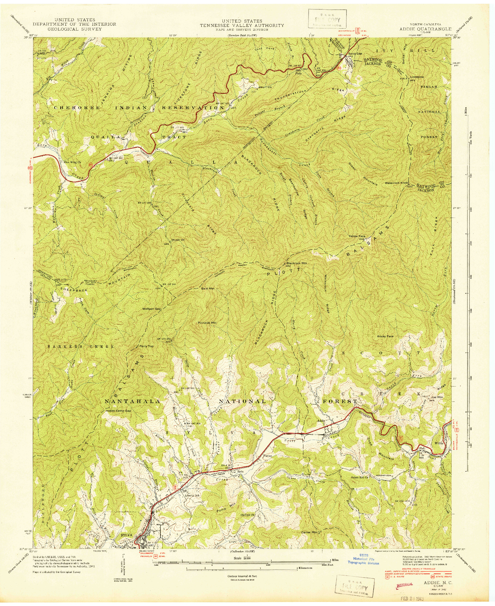 USGS 1:24000-SCALE QUADRANGLE FOR ADDIE, NC 1942