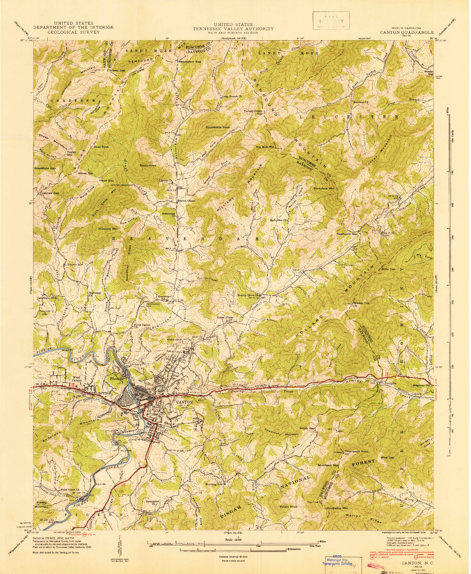 USGS 1:24000-SCALE QUADRANGLE FOR CANTON, NC 1942