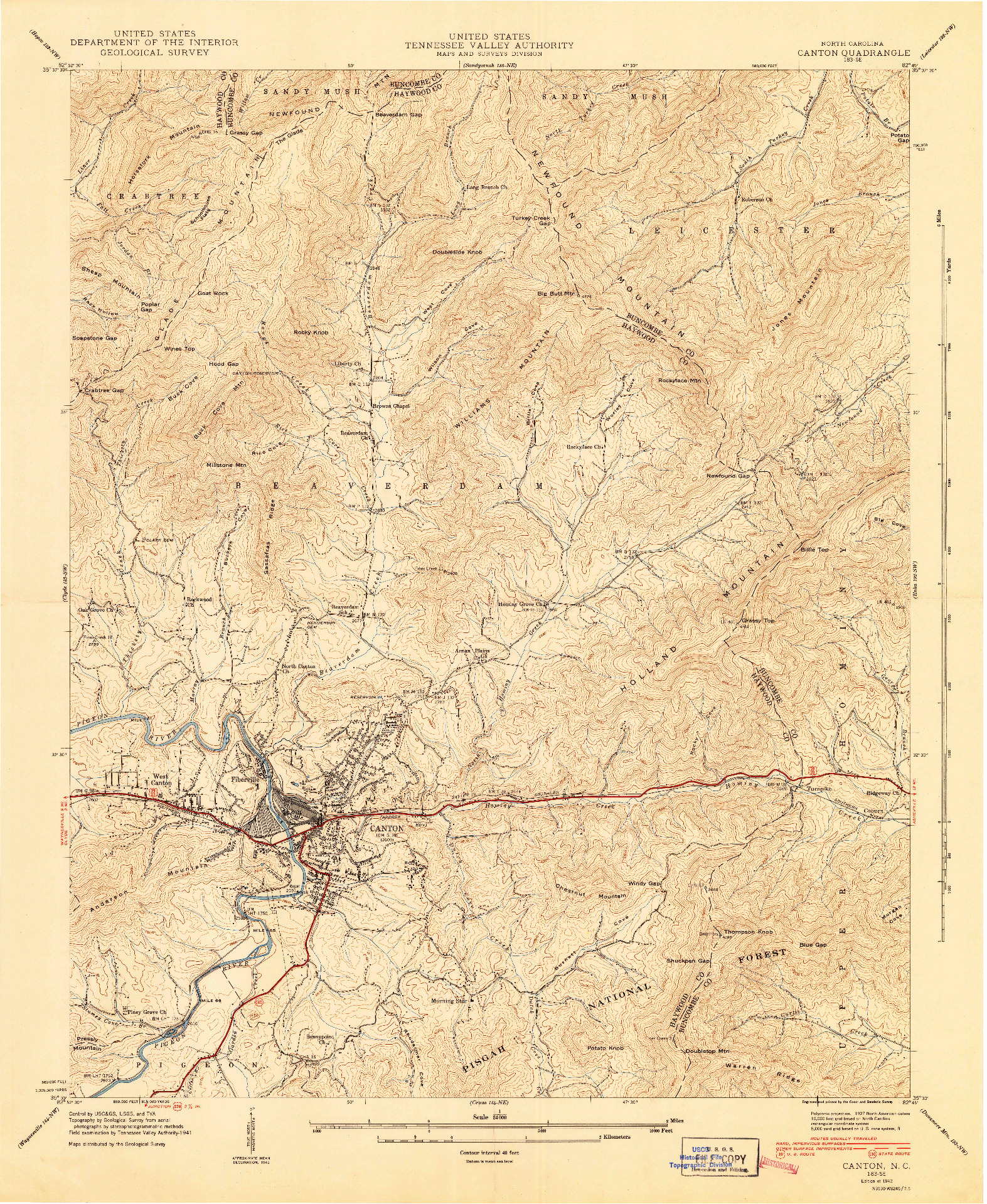 USGS 1:24000-SCALE QUADRANGLE FOR CANTON, NC 1942