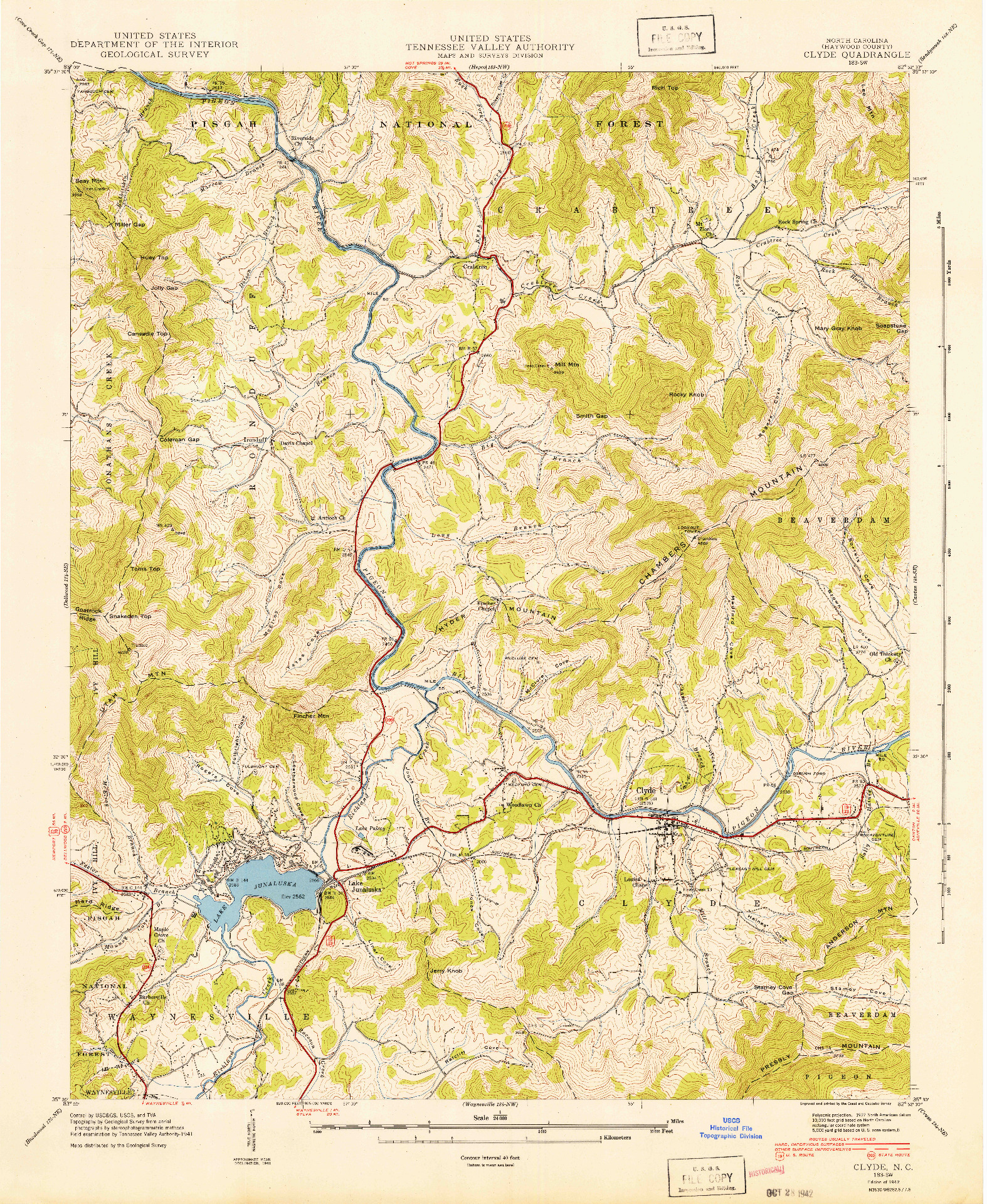 USGS 1:24000-SCALE QUADRANGLE FOR CLYDE, NC 1942