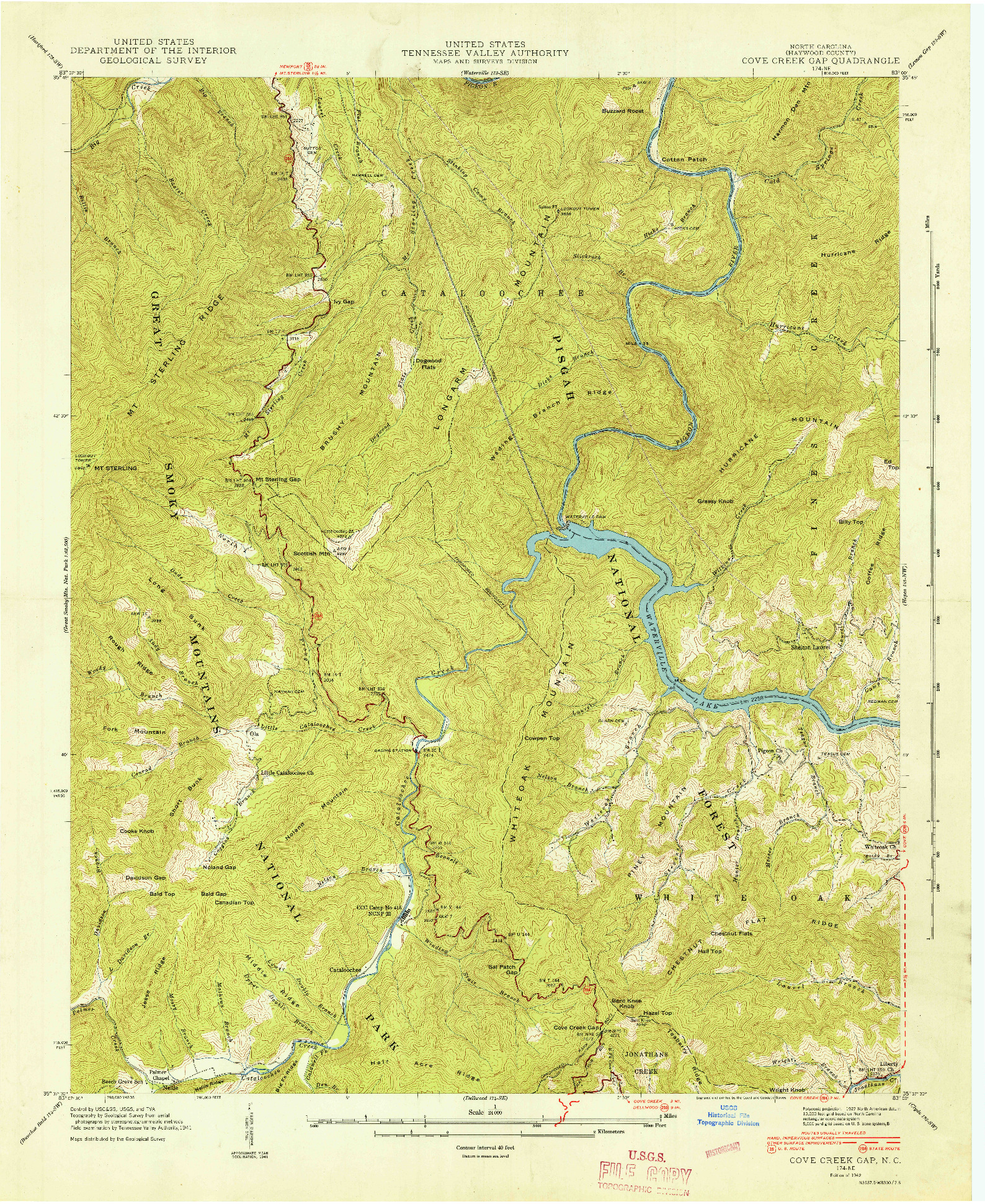 USGS 1:24000-SCALE QUADRANGLE FOR COVE CREEK GAP, NC 1942