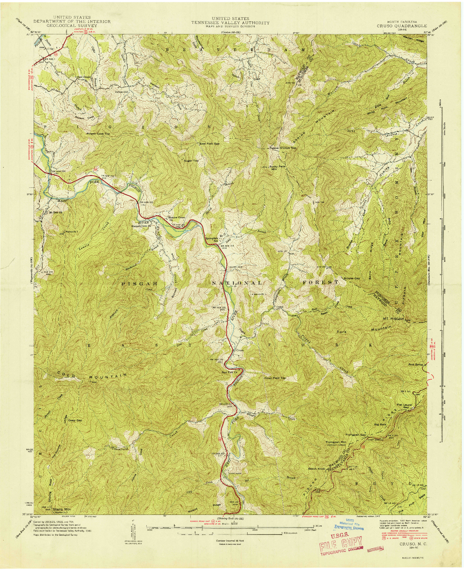USGS 1:24000-SCALE QUADRANGLE FOR CRUSO, NC 1942