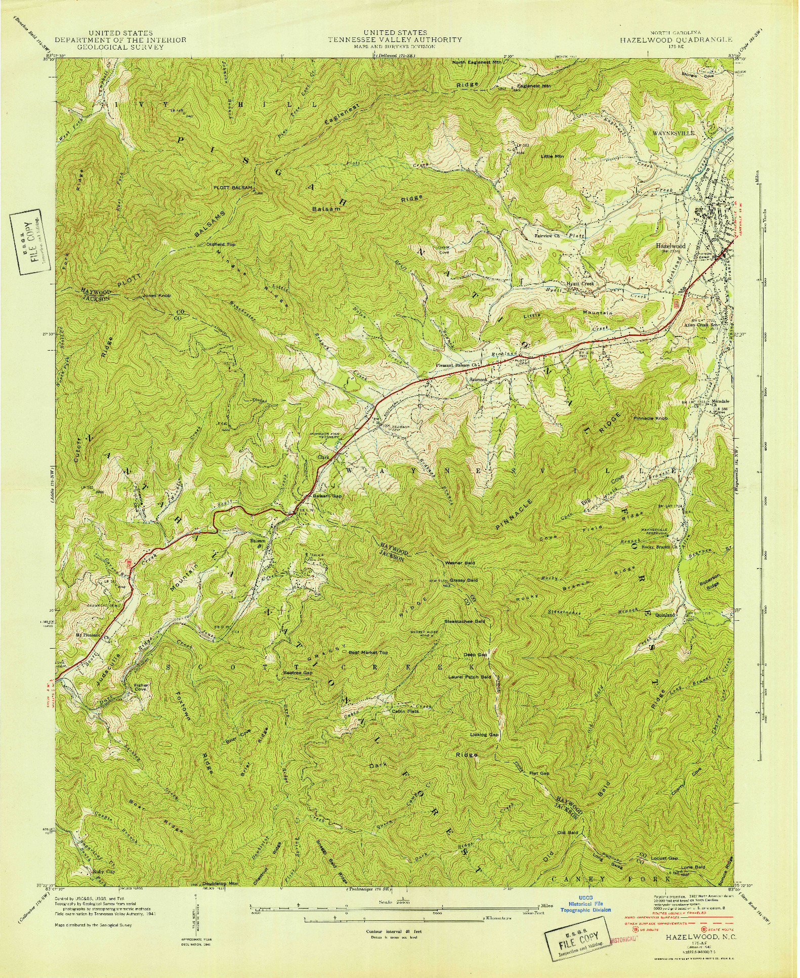 USGS 1:24000-SCALE QUADRANGLE FOR HAZELWOOD, NC 1942