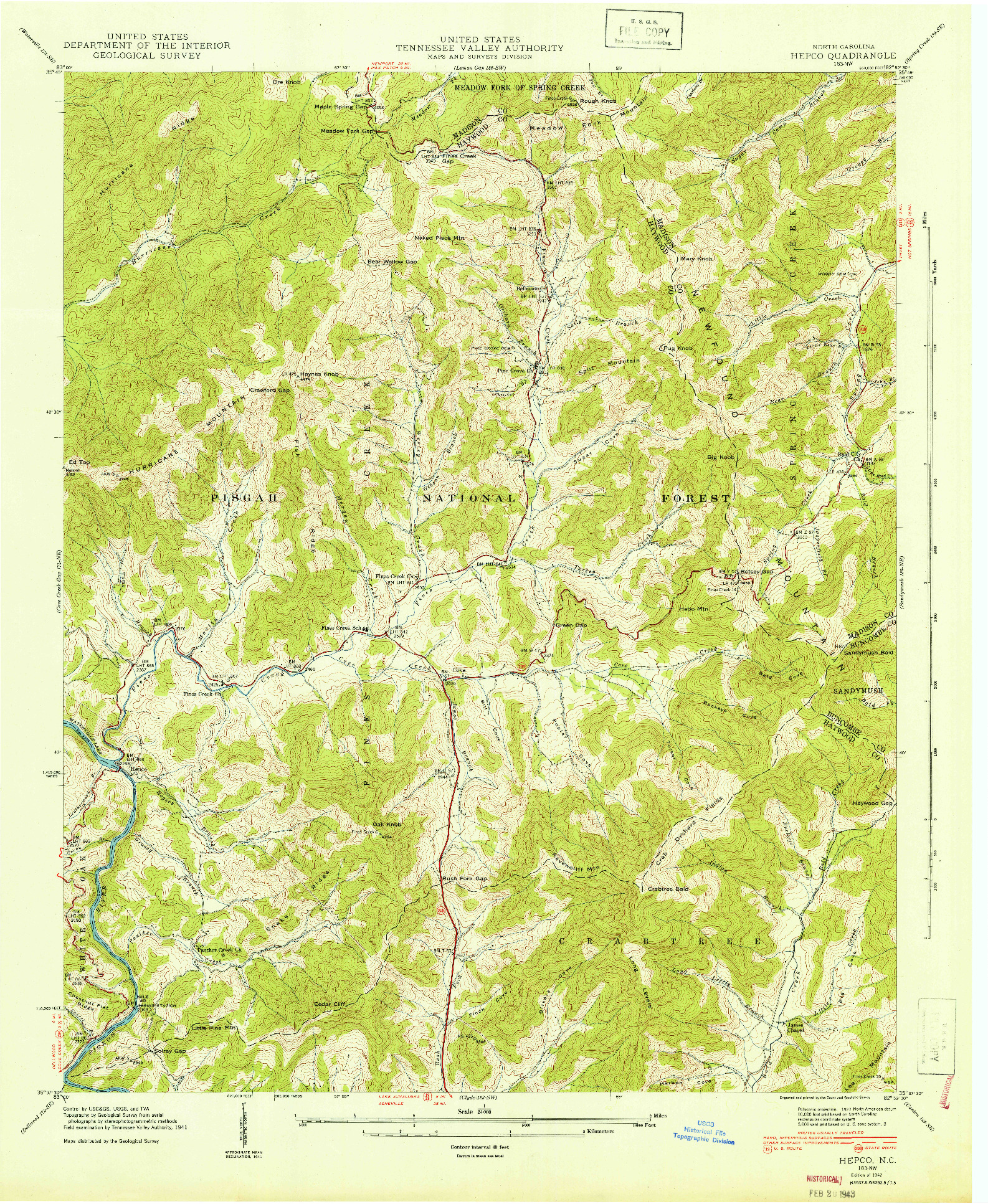 USGS 1:24000-SCALE QUADRANGLE FOR HEPCO, NC 1942