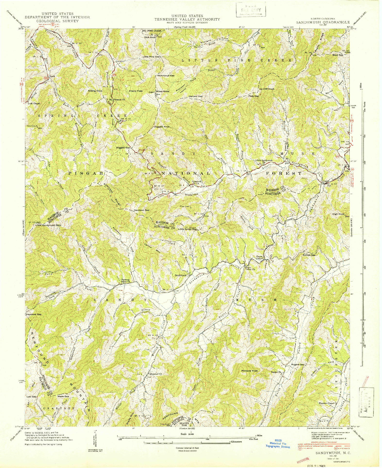 USGS 1:24000-SCALE QUADRANGLE FOR SANDYMUSH, NC 1942