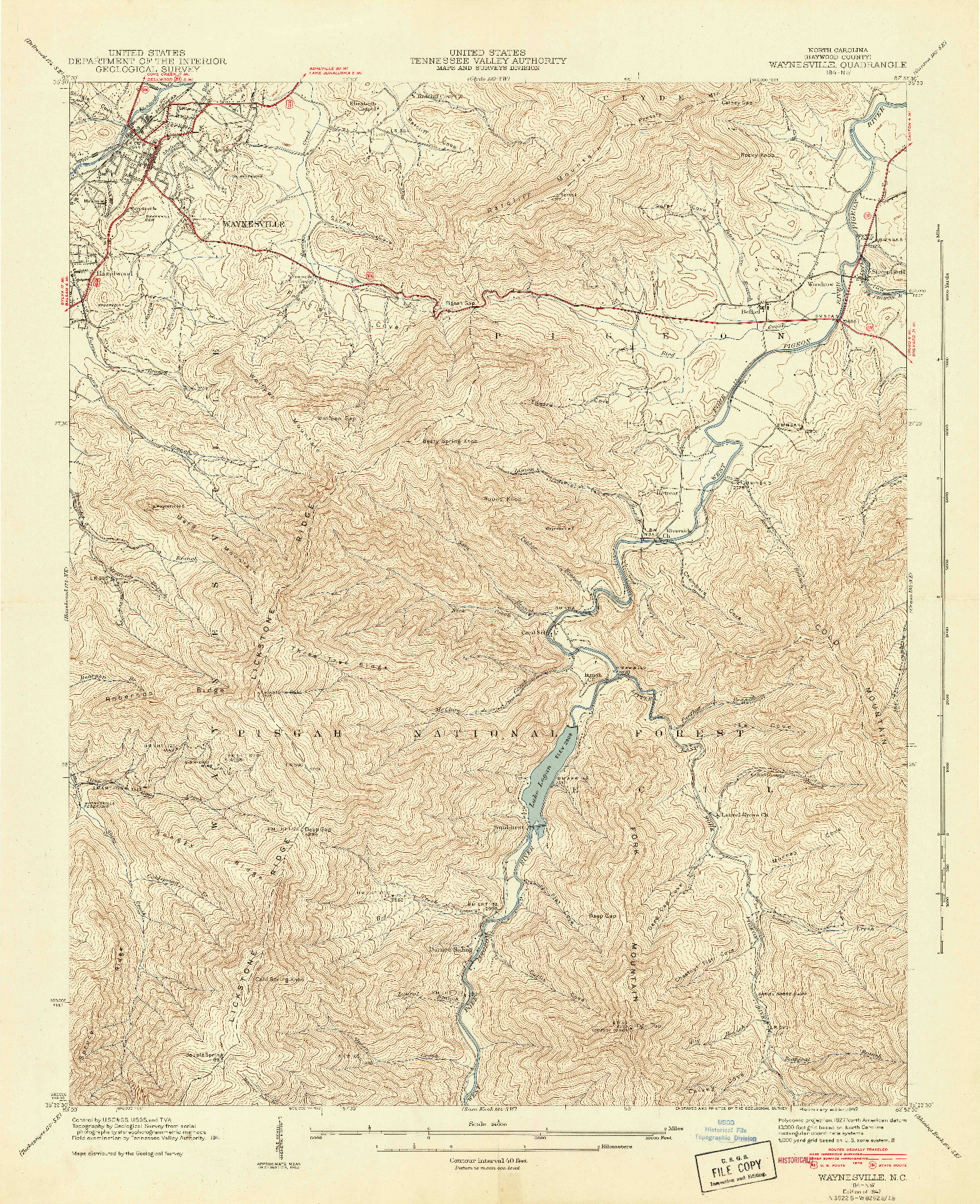 USGS 1:24000-SCALE QUADRANGLE FOR WAYNESVILLE, NC 1942