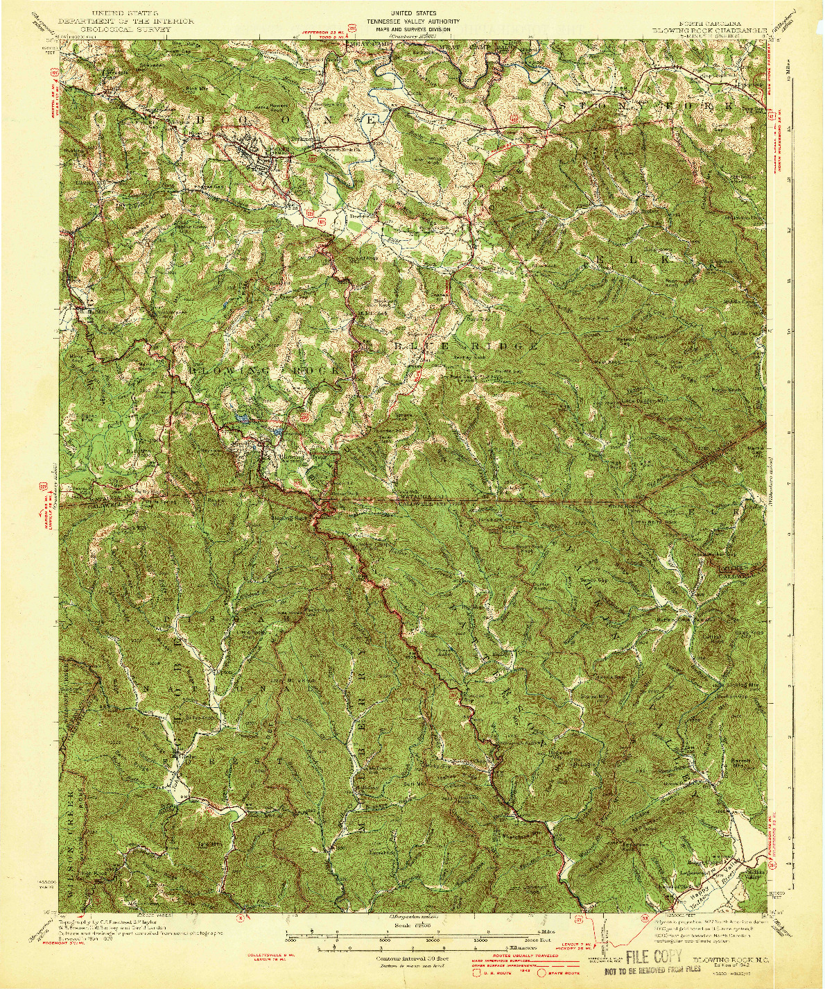 USGS 1:62500-SCALE QUADRANGLE FOR BLOWING ROCK, NC 1942