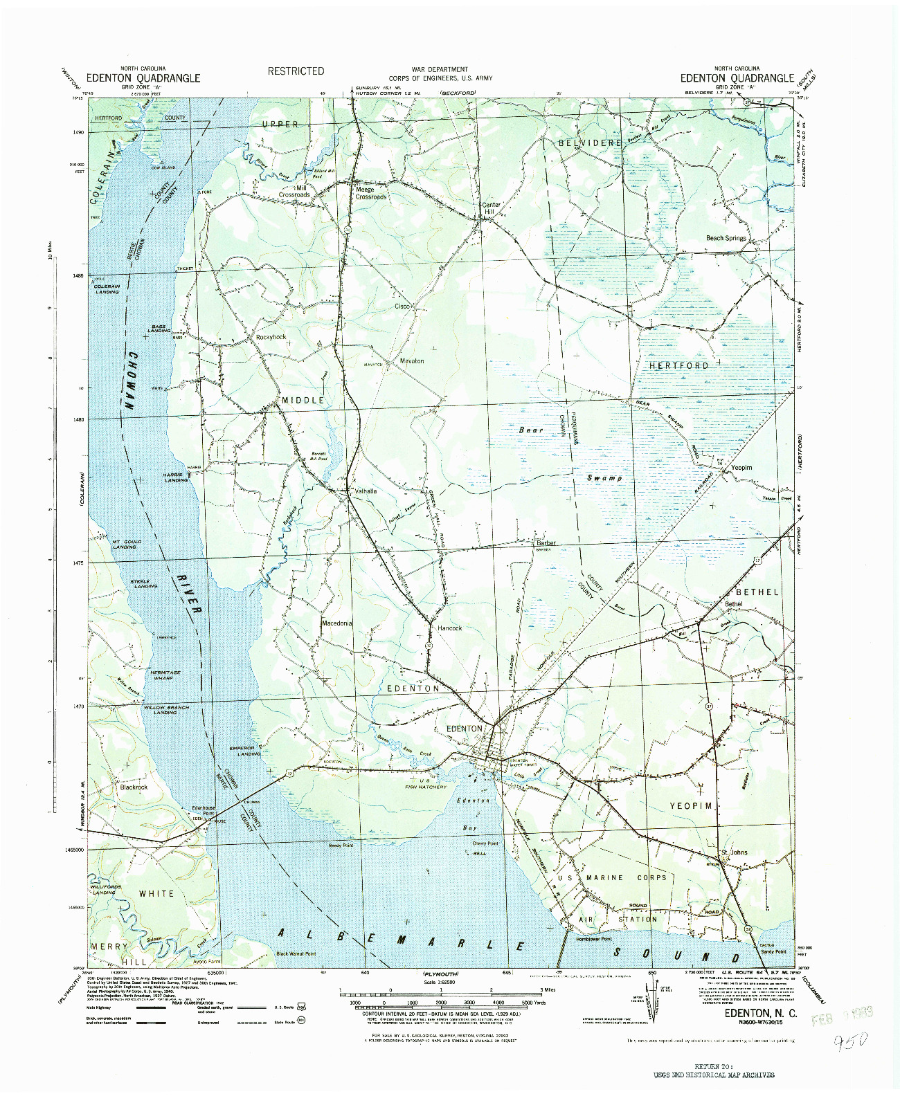 USGS 1:62500-SCALE QUADRANGLE FOR EDENTON, NC 1942
