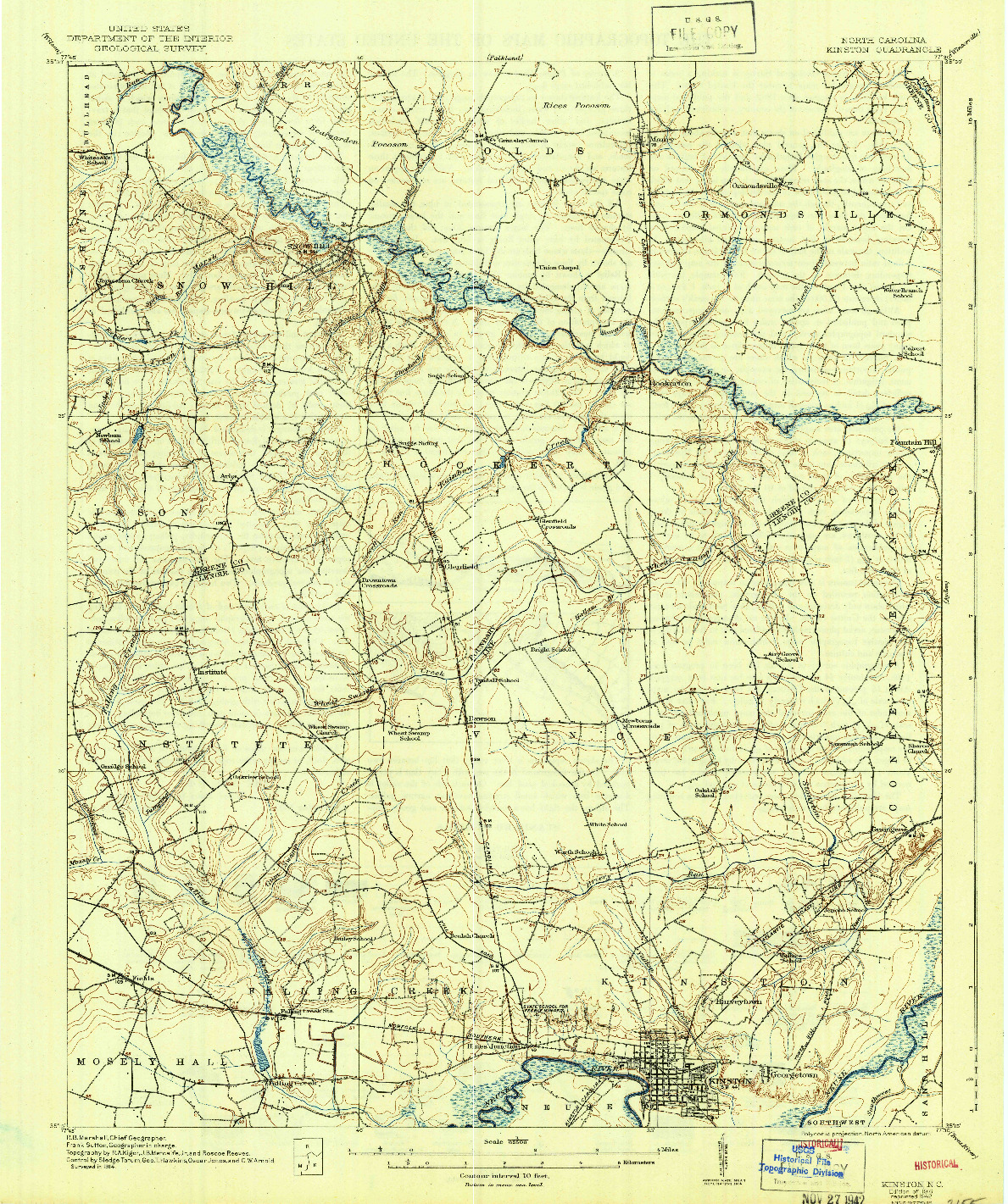 USGS 1:62500-SCALE QUADRANGLE FOR KINSTON, NC 1916