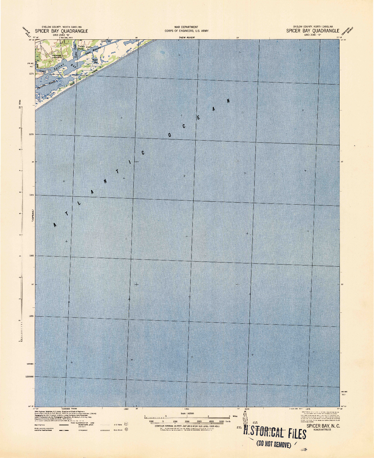 USGS 1:62500-SCALE QUADRANGLE FOR SPICER BAY, NC 1942