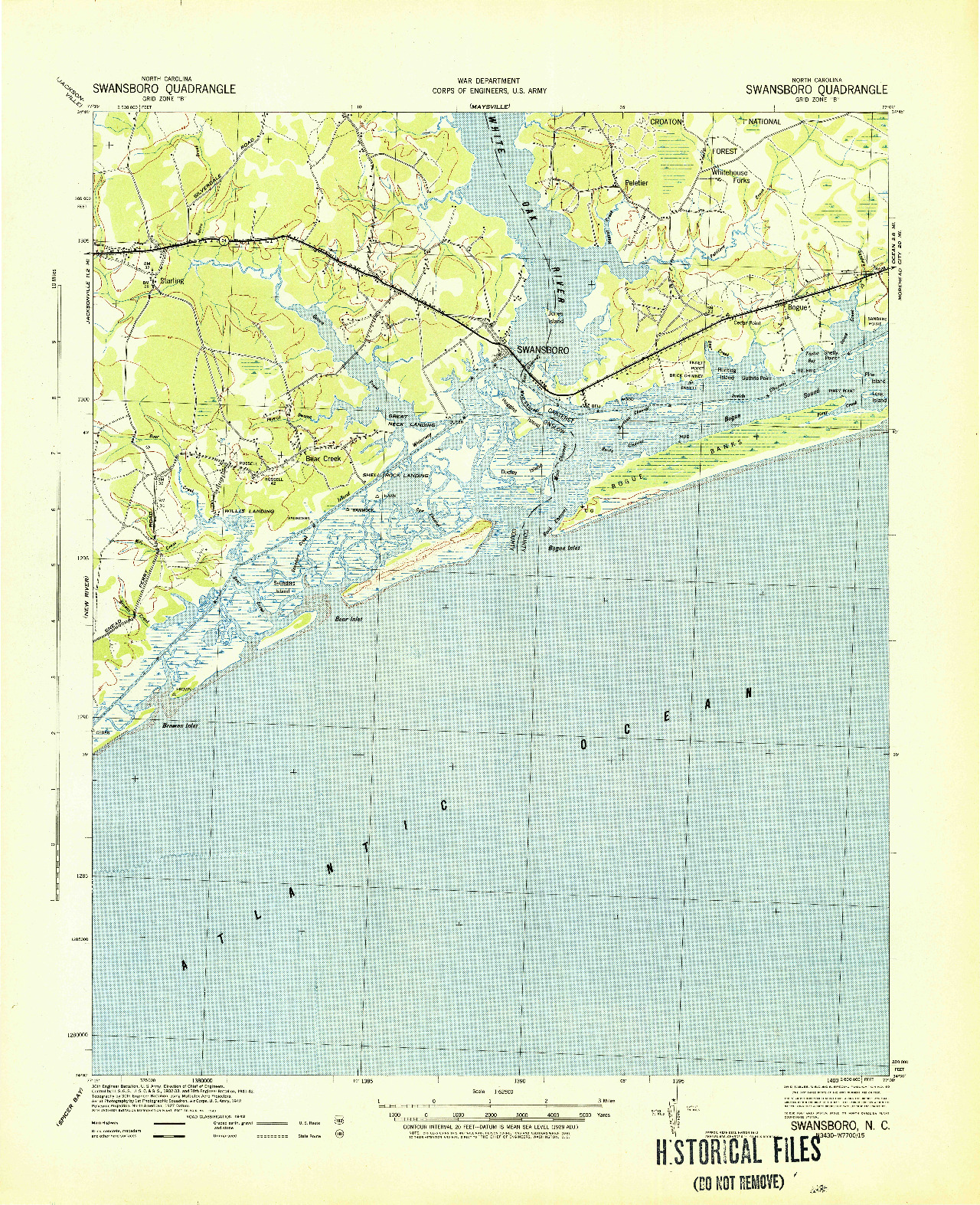 USGS 1:62500-SCALE QUADRANGLE FOR SWANSBORO, NC 1942
