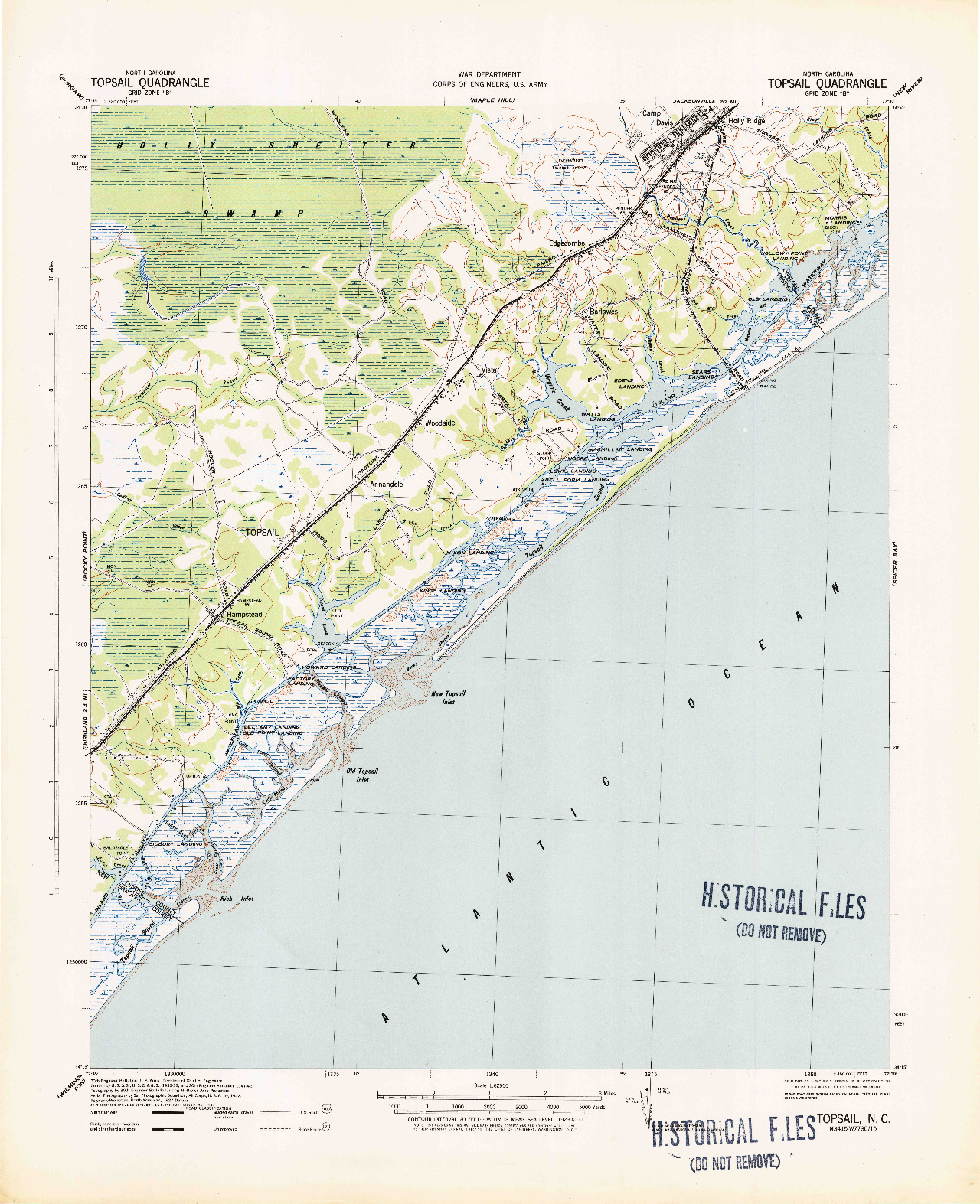 USGS 1:62500-SCALE QUADRANGLE FOR TOPSAIL, NC 1942
