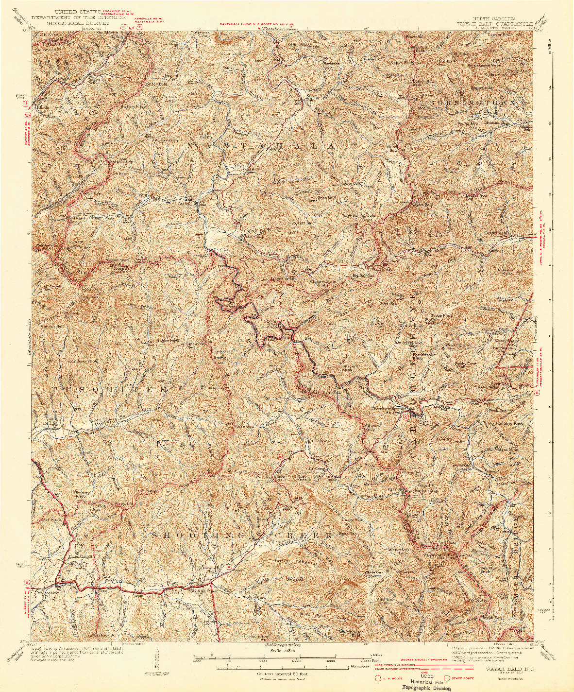 USGS 1:62500-SCALE QUADRANGLE FOR WAYAH BALD, NC 1942