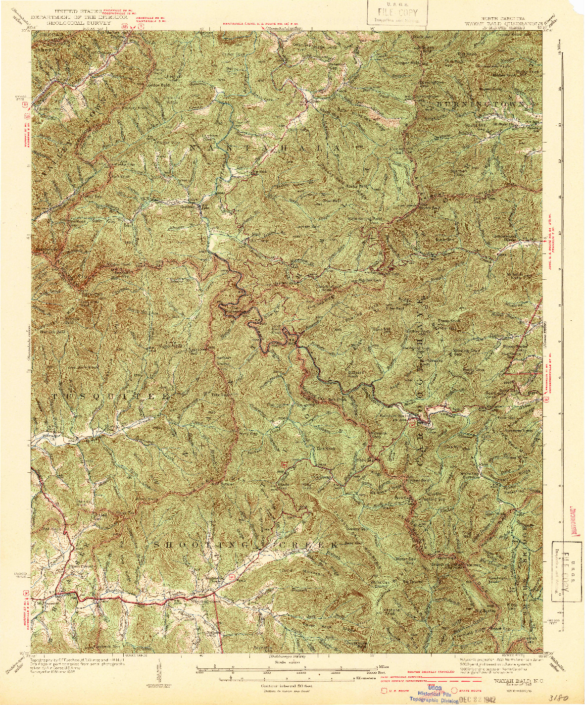 USGS 1:62500-SCALE QUADRANGLE FOR WAYAH BALD, NC 1942