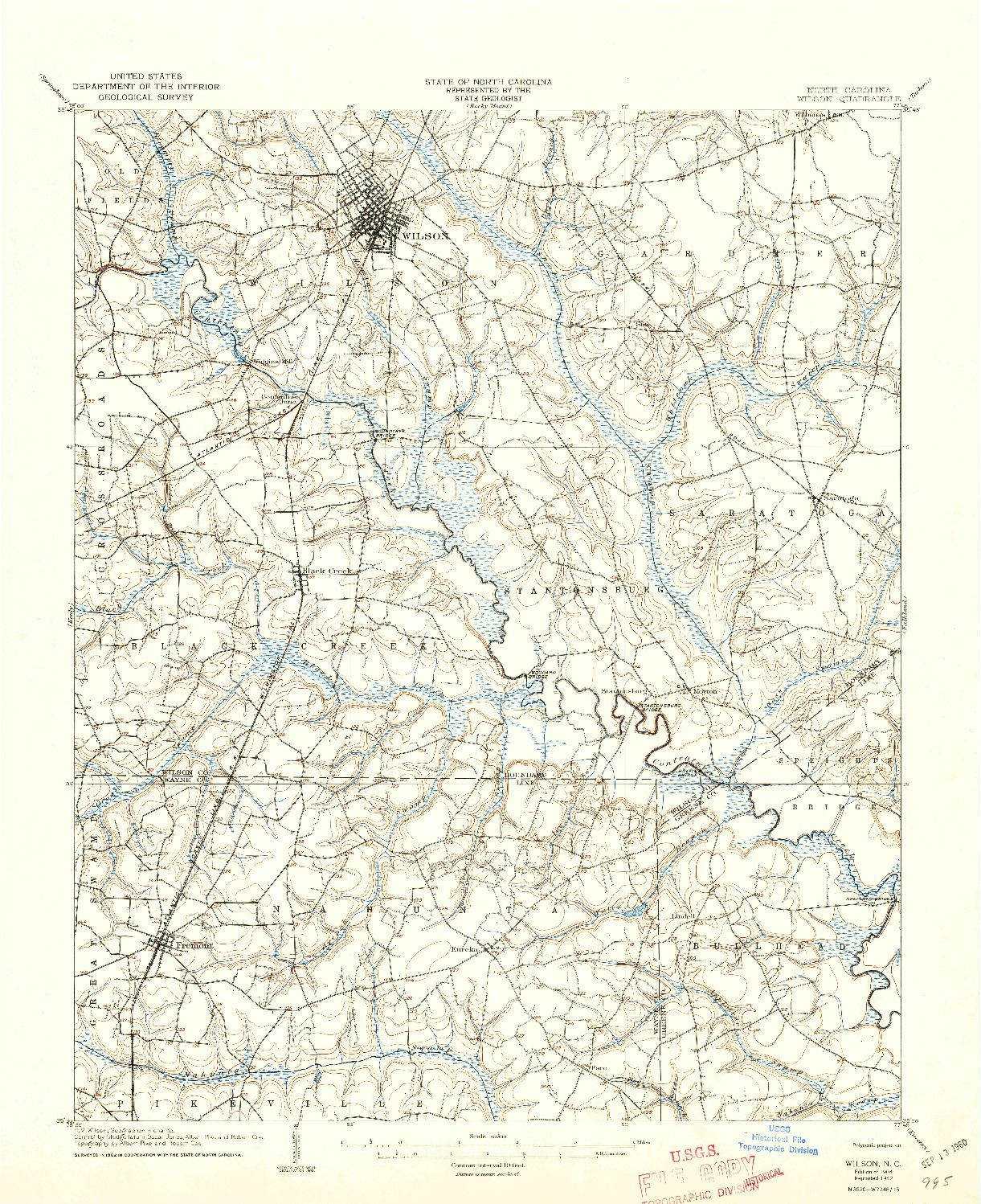 USGS 1:62500-SCALE QUADRANGLE FOR WILSON, NC 1904