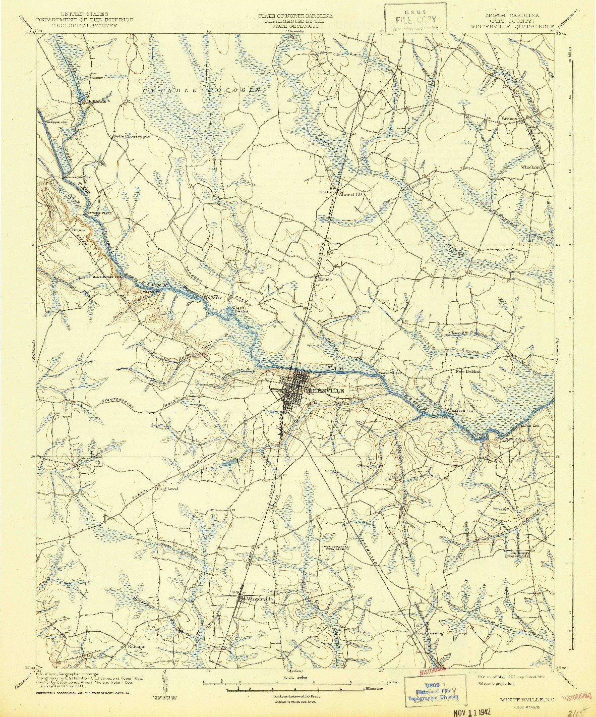 USGS 1:62500-SCALE QUADRANGLE FOR WINTERVILLE, NC 1905