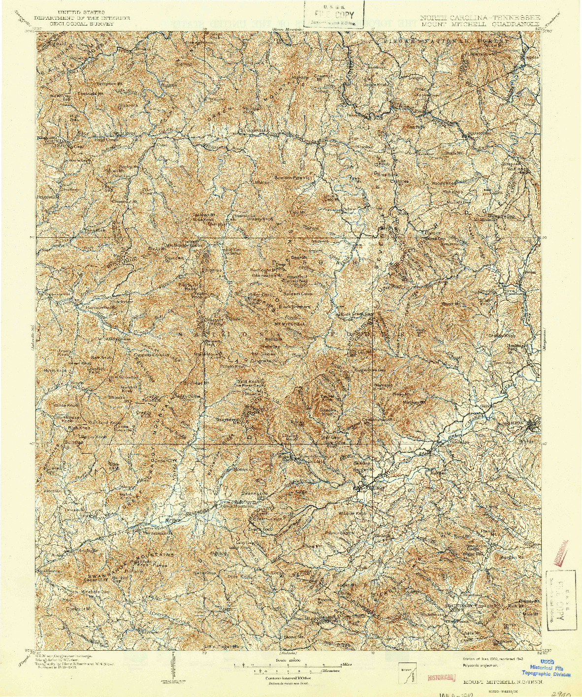 USGS 1:125000-SCALE QUADRANGLE FOR MOUNT MITCHELL, NC 1902