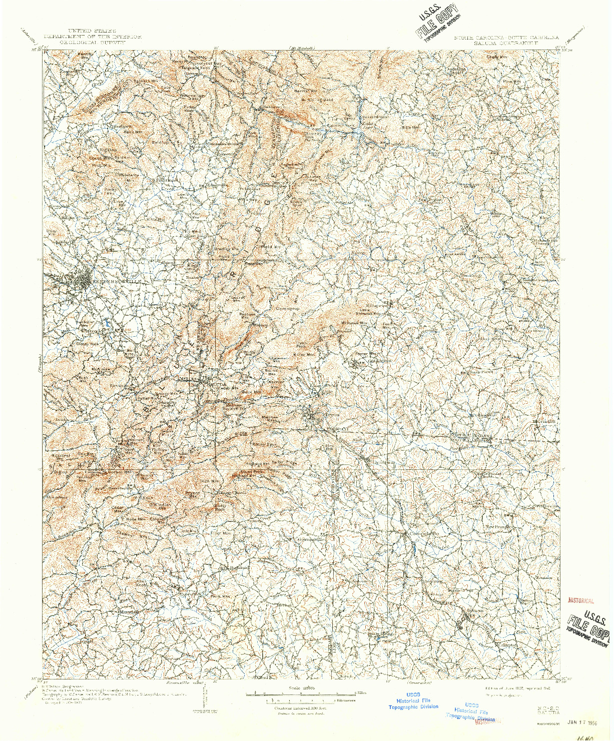 USGS 1:125000-SCALE QUADRANGLE FOR SALUDA, NC 1907