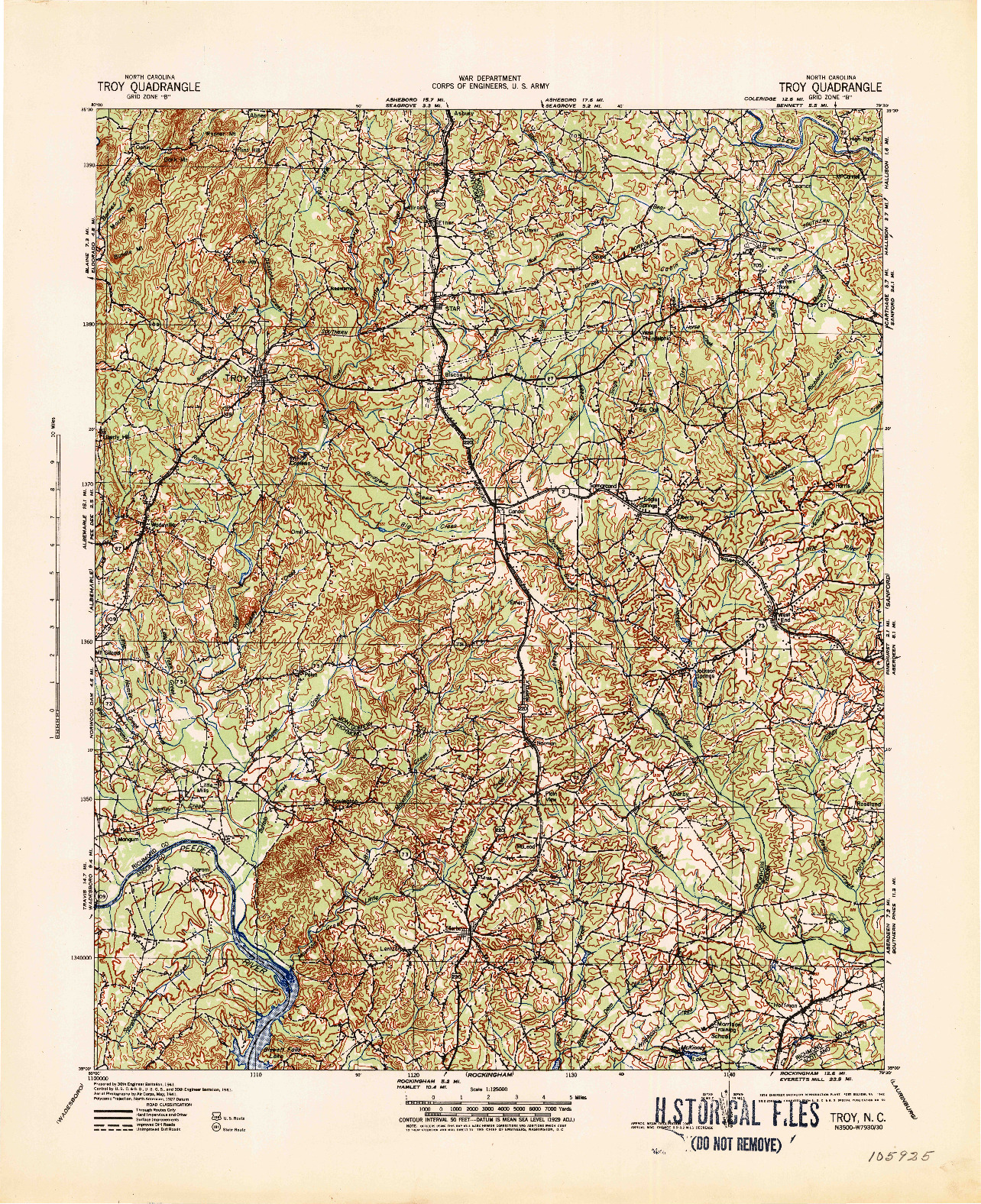 USGS 1:125000-SCALE QUADRANGLE FOR TROY, NC 1942
