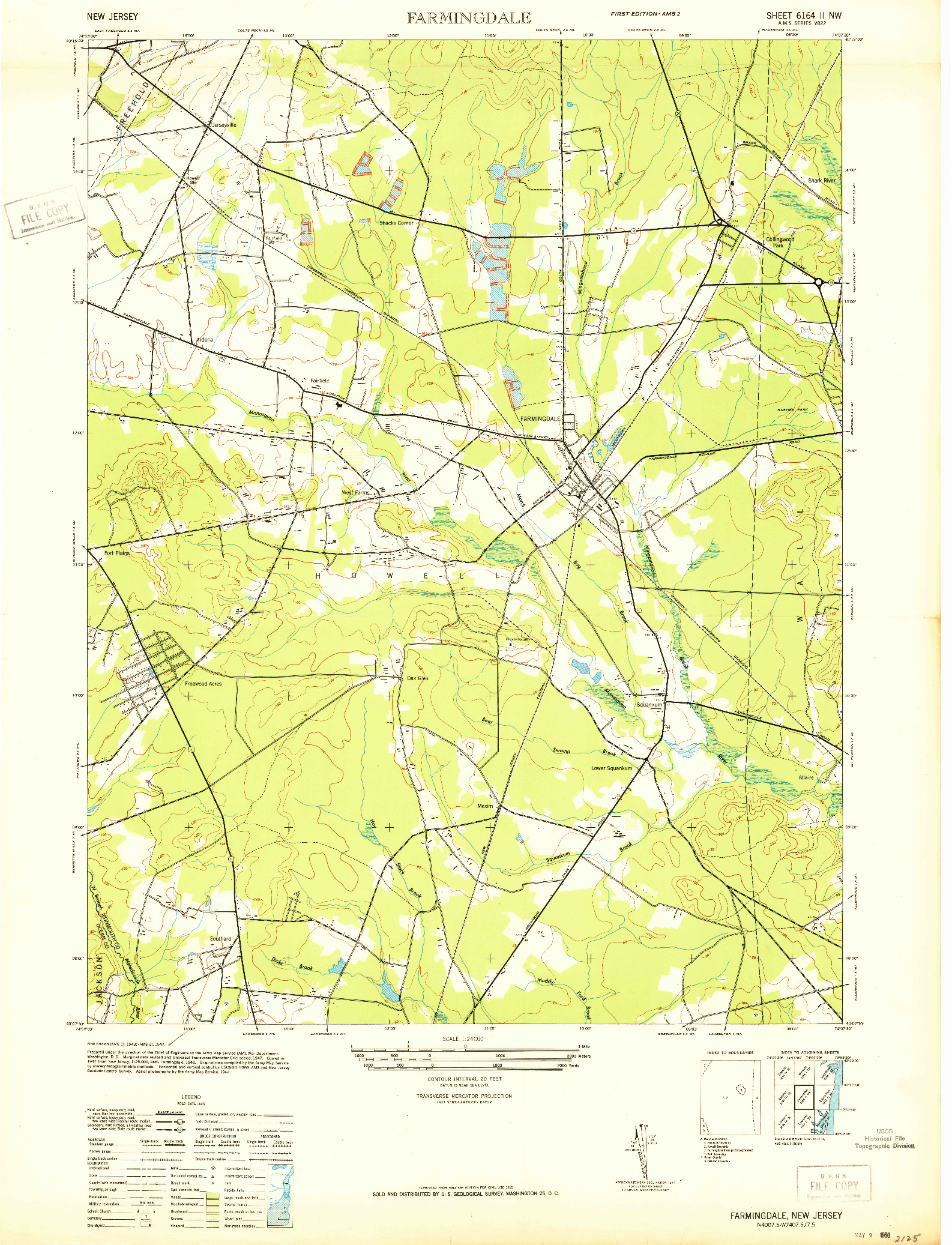 USGS 1:24000-SCALE QUADRANGLE FOR FARMINGDALE, NJ 1942