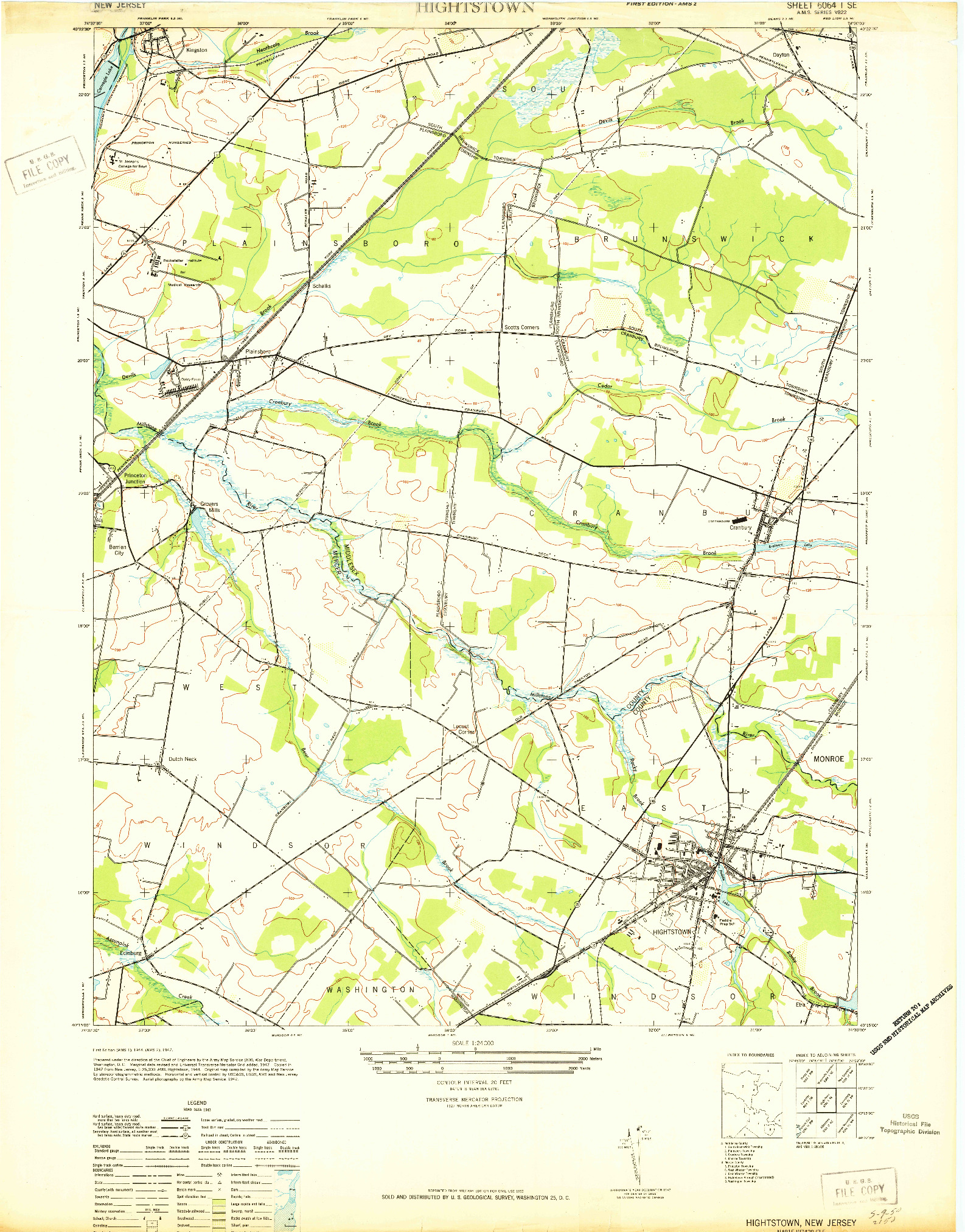 USGS 1:24000-SCALE QUADRANGLE FOR HIGHTSTOWN, NJ 1942