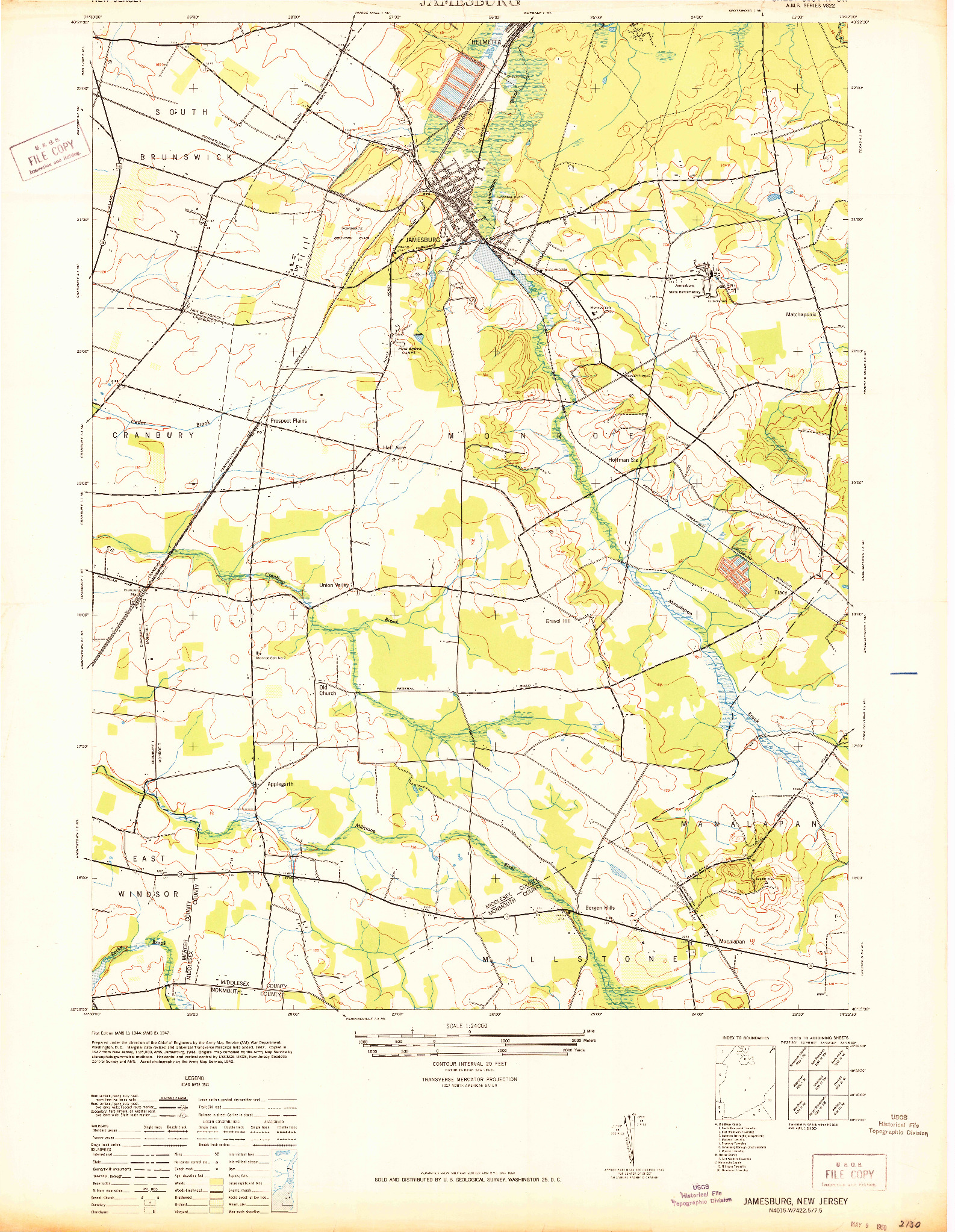 USGS 1:24000-SCALE QUADRANGLE FOR JAMESBURG, NJ 1942