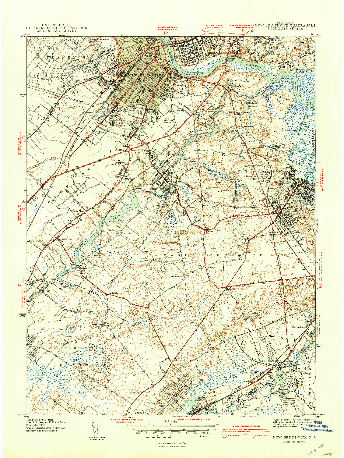 USGS 1:31680-SCALE QUADRANGLE FOR NEW BRUNSWICK, NJ 1942