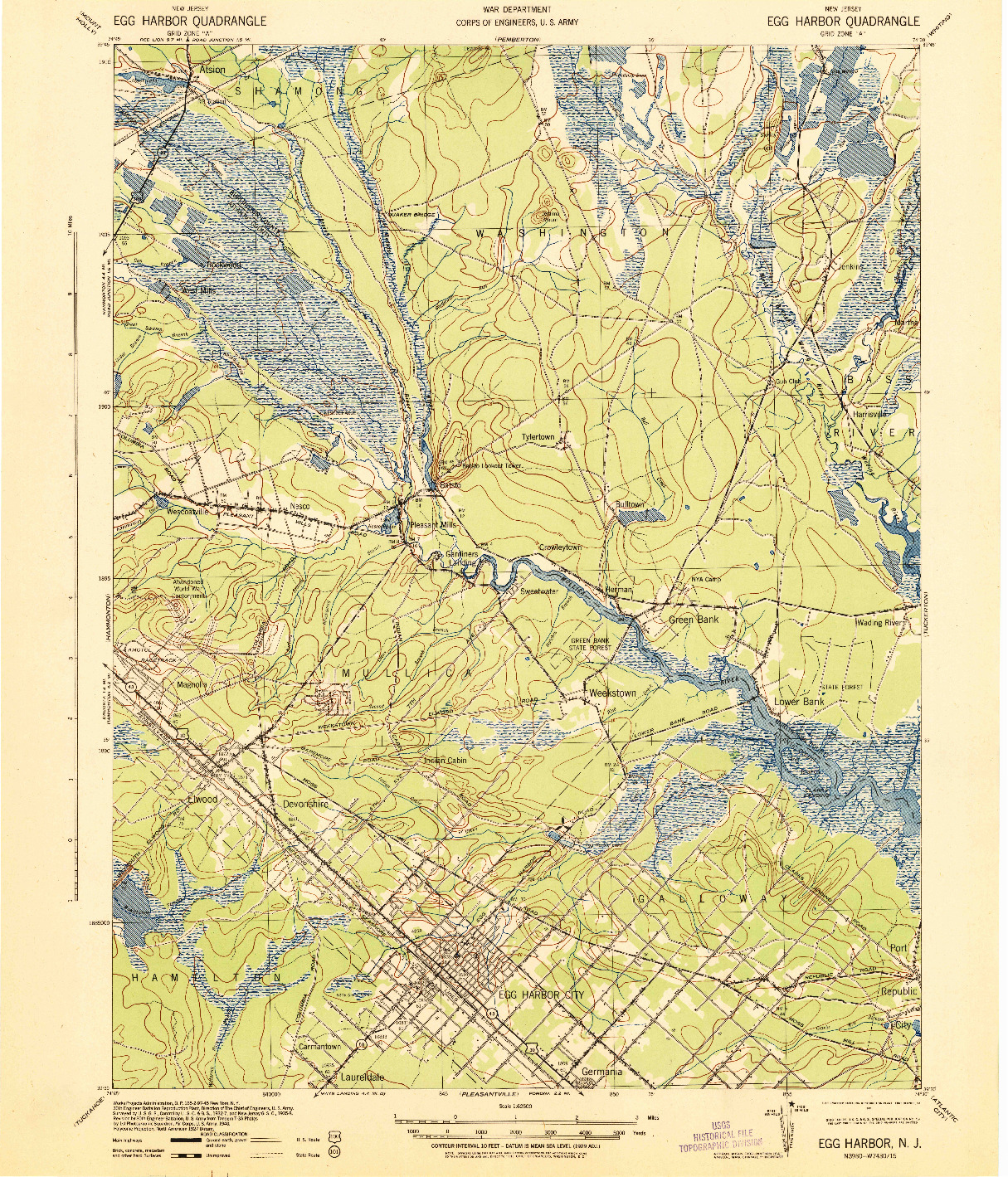 USGS 1:62500-SCALE QUADRANGLE FOR EGG HARBOR, NJ 1942