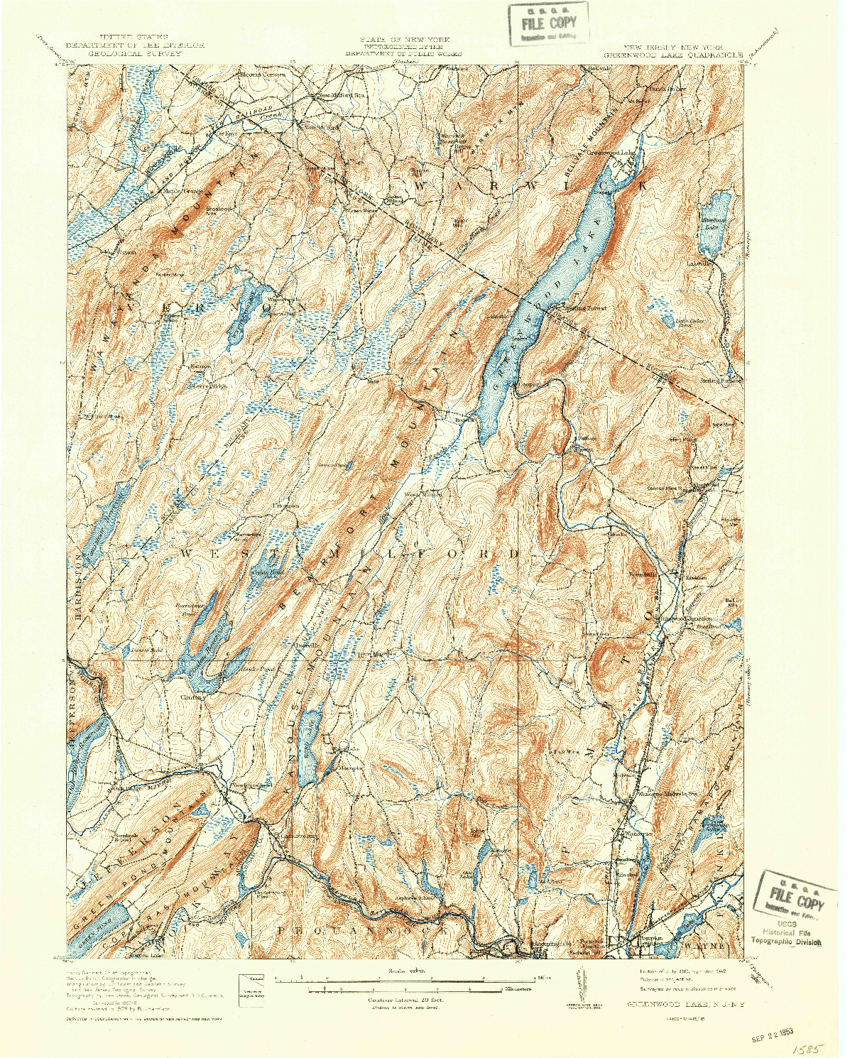 USGS 1:62500-SCALE QUADRANGLE FOR GREENWOOD LAKE, NJ 1910