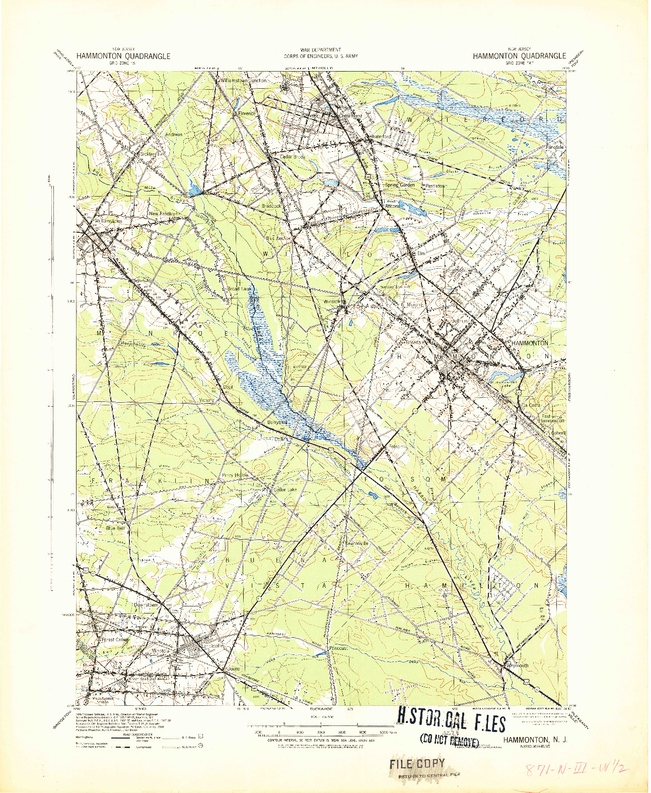 USGS 1:62500-SCALE QUADRANGLE FOR HAMMONTON, NJ 1942