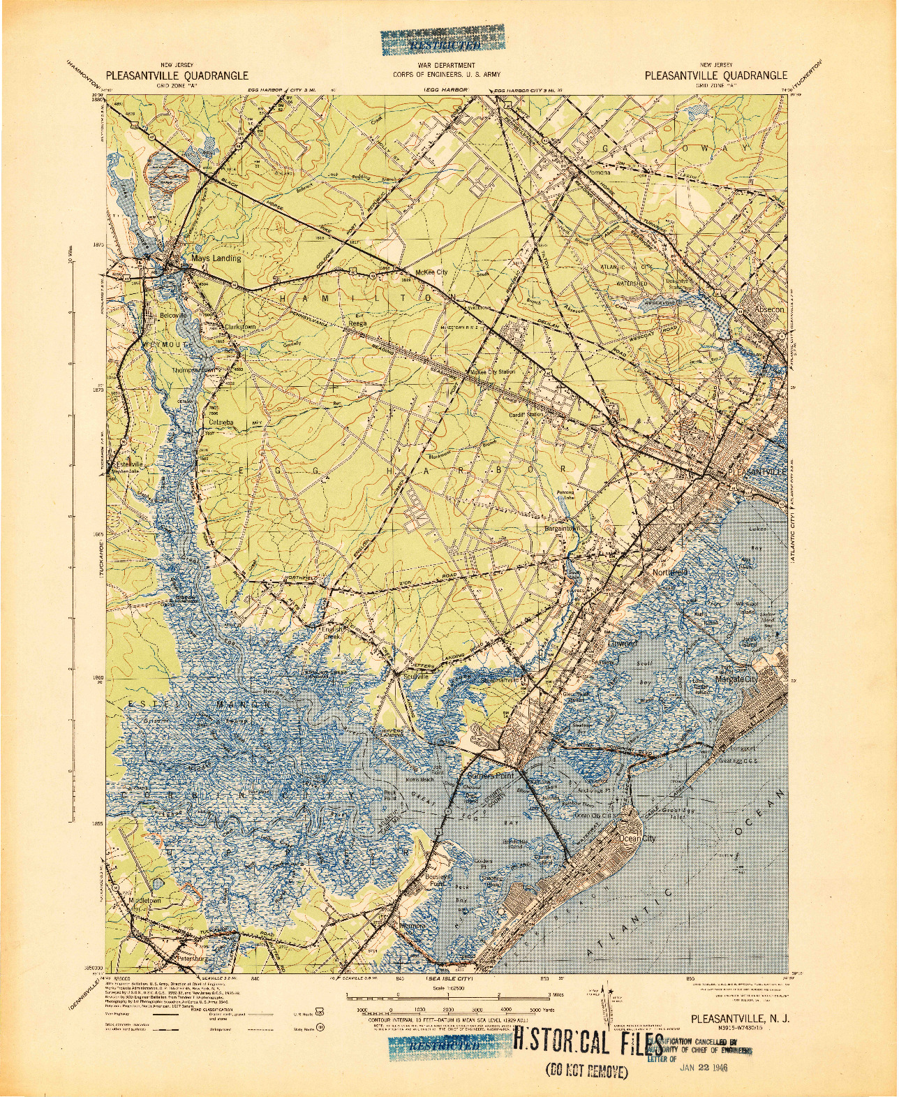 USGS 1:62500-SCALE QUADRANGLE FOR PLEASANTVILLE, NJ 1942